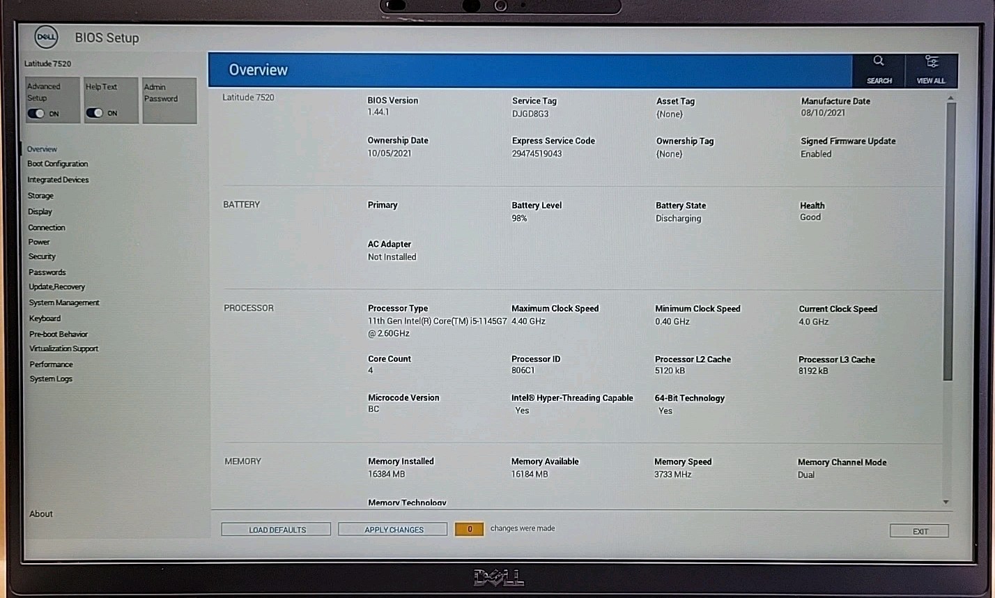 Dell Latitude 7520, Intel Core i5-1145G7 @ 2.6GHz, 16GB RAM, NO SSD, NO OS