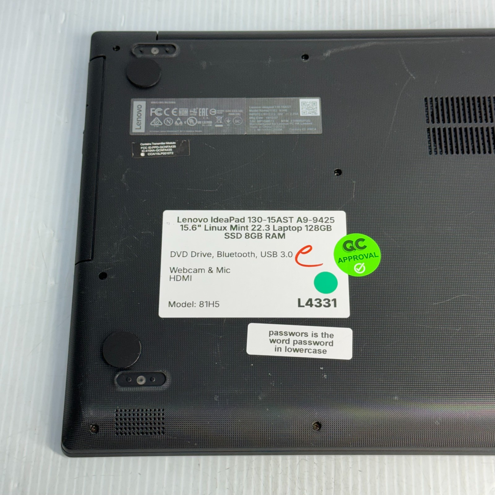 Lenovo IdeaPad 130-15AST AMD A9 Linux Mint 22.3 15.6″ Laptop 128GB SSD 8GB RAM