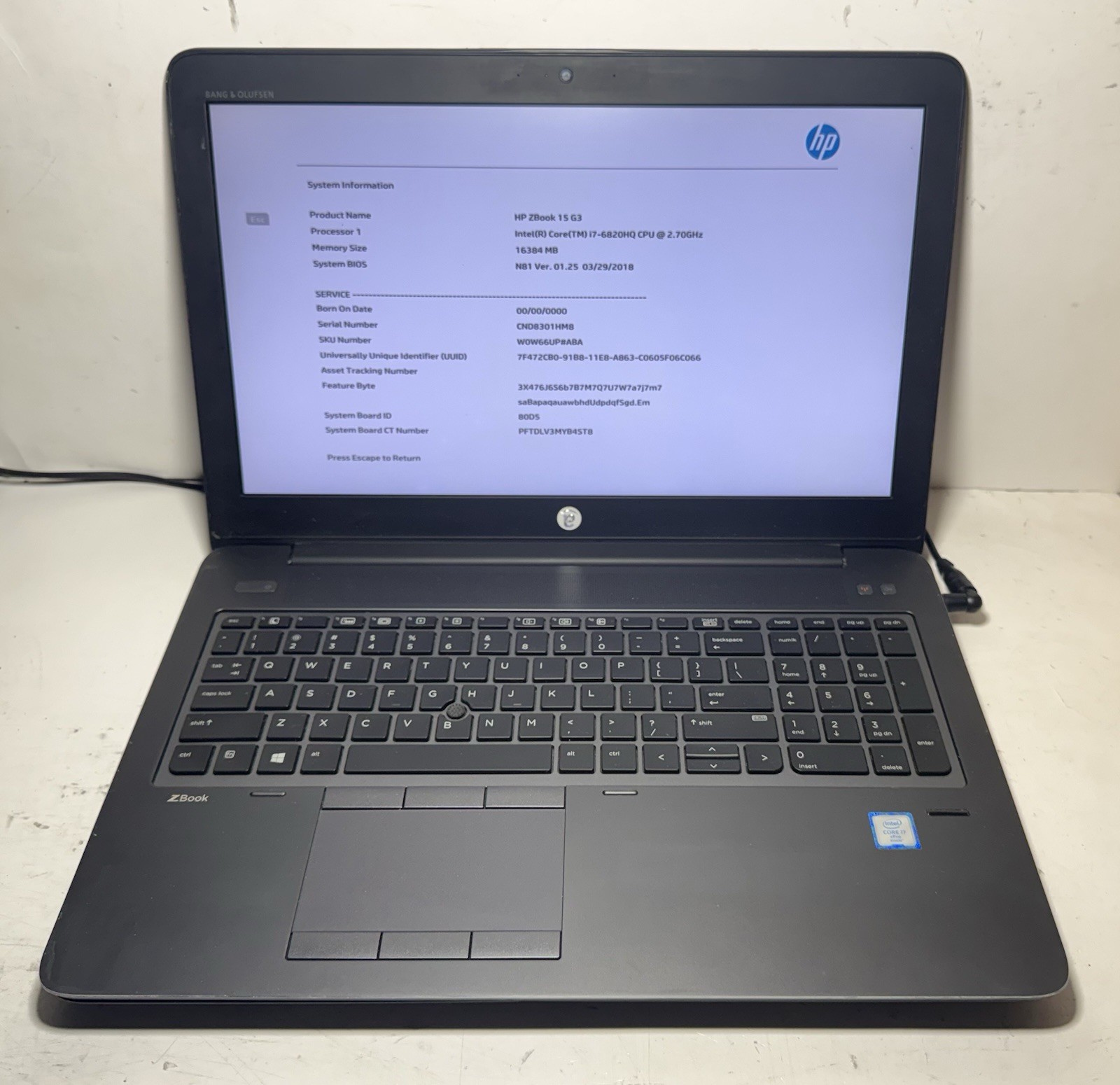 HP ZBook 15 G3 Intel i7-6820HQ @2.70GHz 16GB RAM 256SSD (NO BATT) *READ* #0045