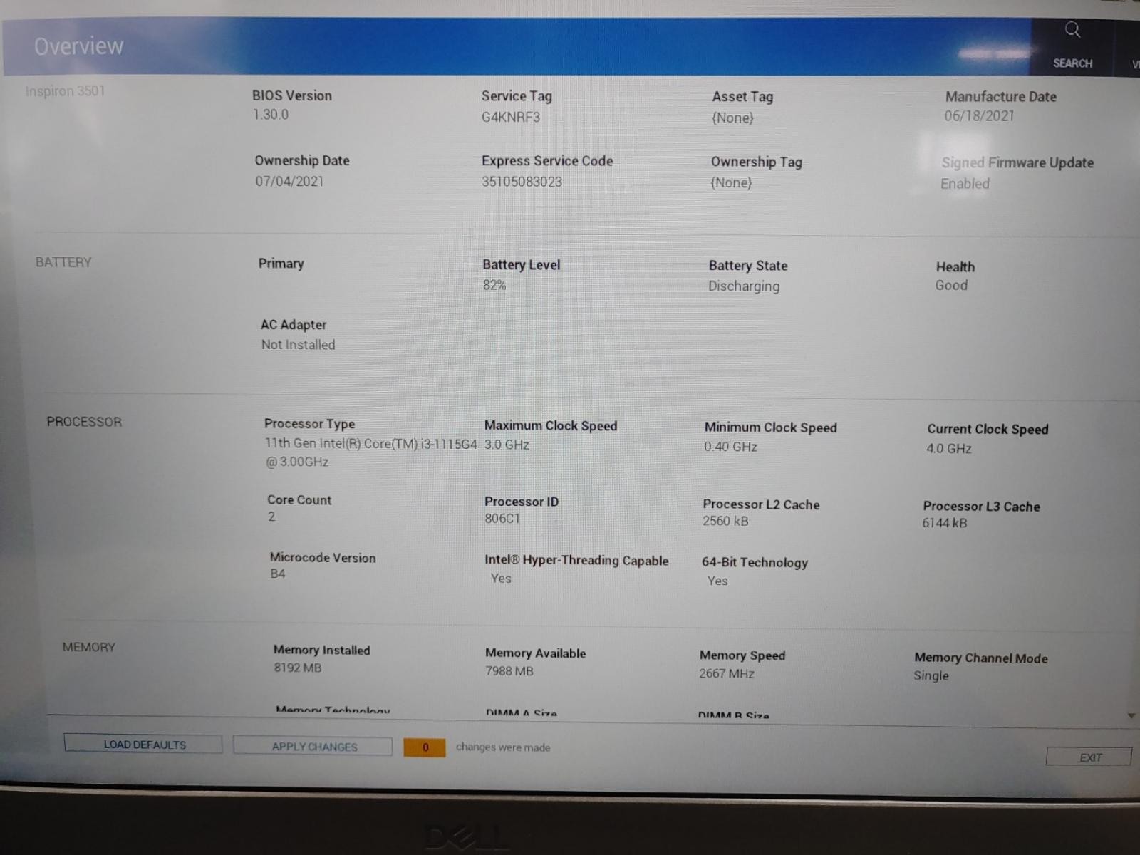 Dell Inspiron 3501 15.6″ Intel i3-1115G4✔8GB✔1TB HDD✔ *NO OS/AC* **BAD DC JACK**