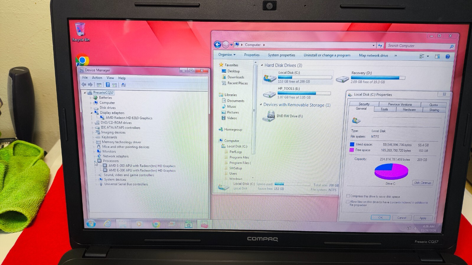 Compaq Presario CQ57 HP AMD E-300 15″ Works Great Clean Vintage Collectible