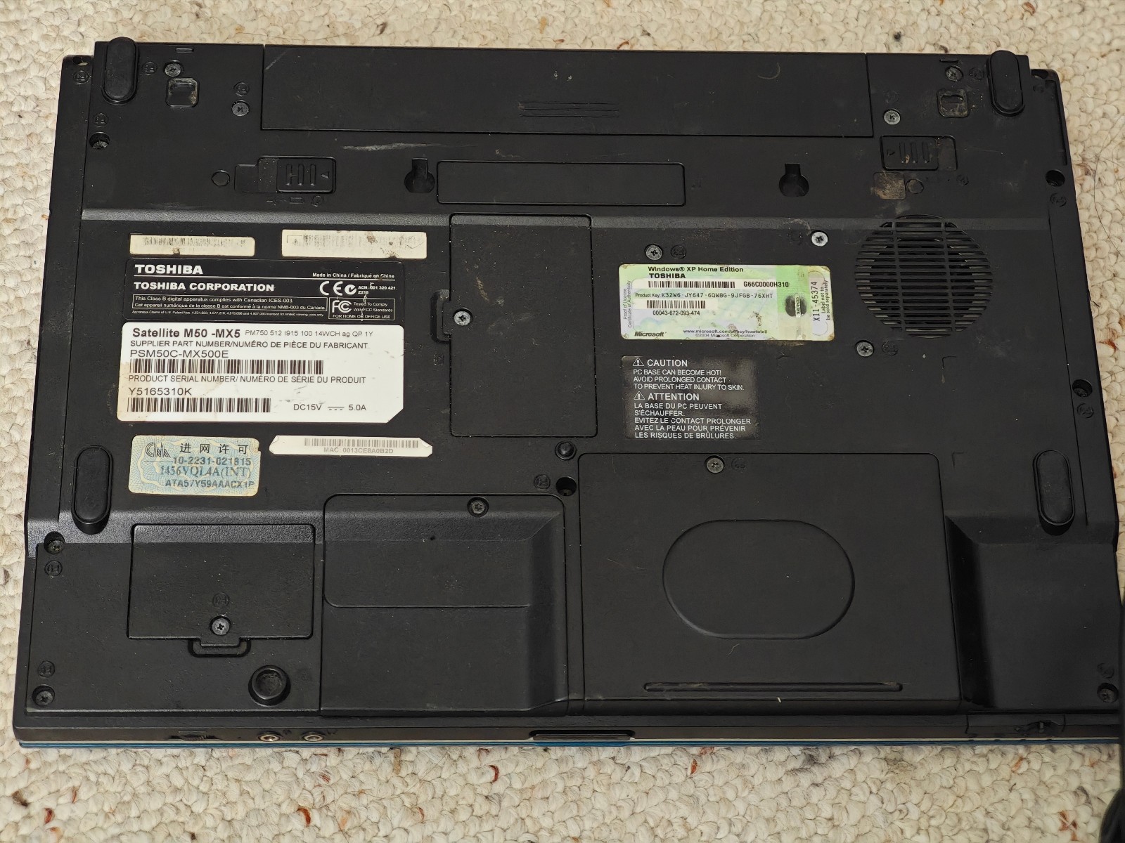Toshiba Satellite m50-mx5 – 100GB HDD, 512MB RAM, Intel Pentium M, Win XP
