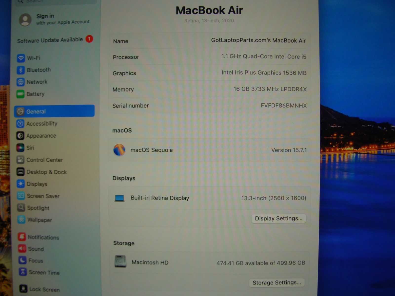 Apple MacBook Air 13″ A2179 2020 i5-1030NG7 1.1GHz 16GB 512GB OS SEQUOIA