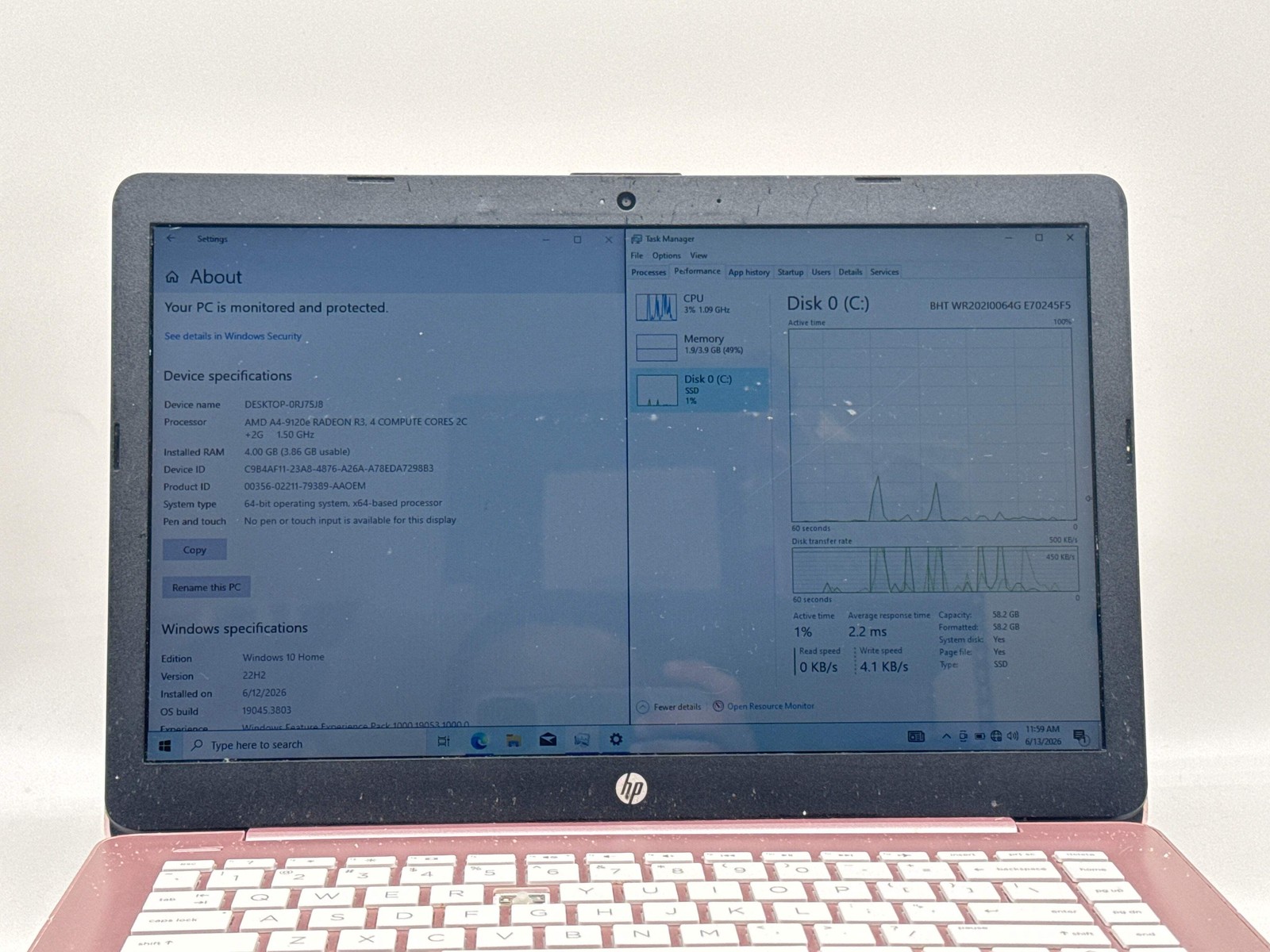 HP Stream 14-ds0023dx 14″ AMD A4-9120e 4GB 64GB Pink Used #3