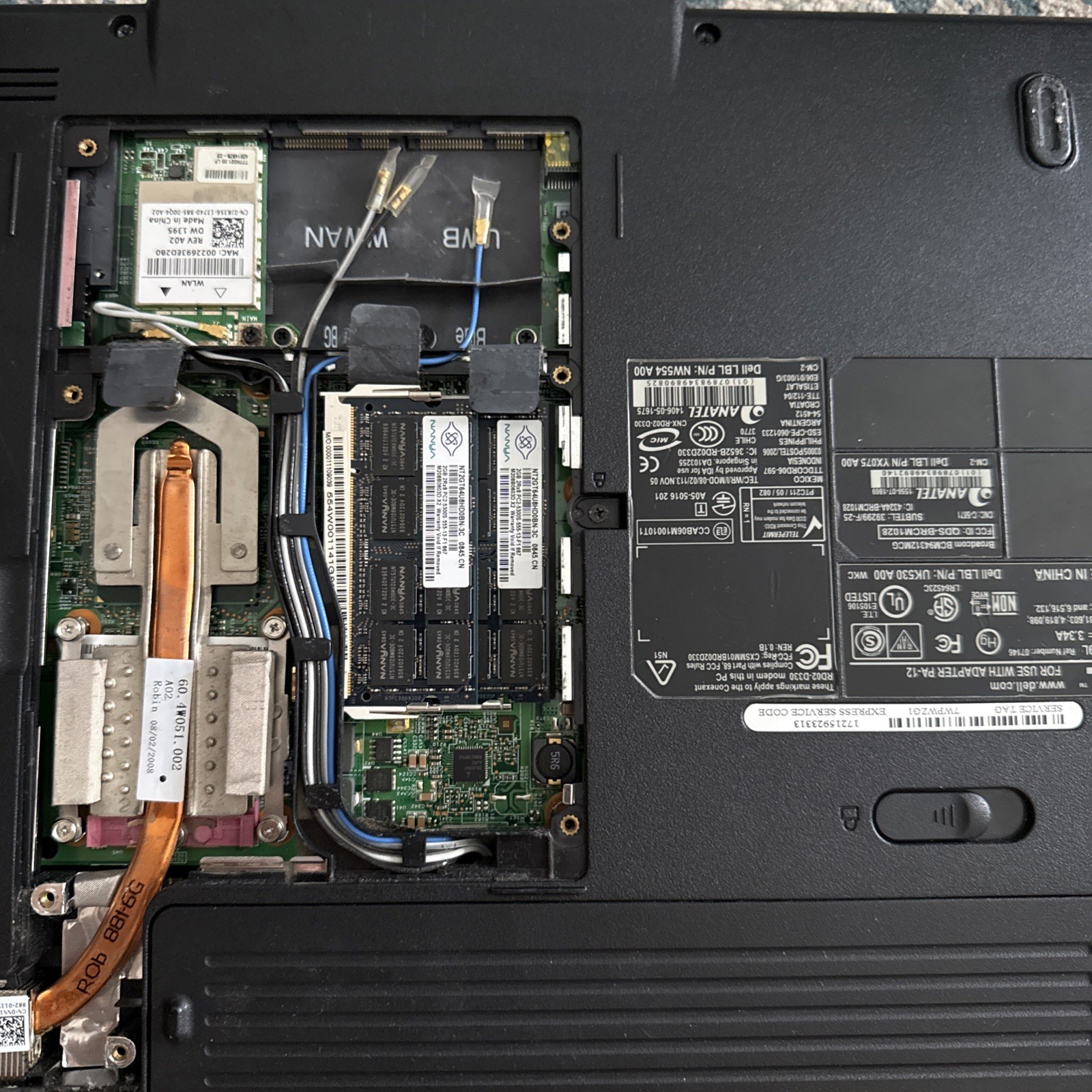Dell Insprion 1525 intel Cpu 2.16ghz, 4gb ram, 120 HDD, Boot Bios, Batt, No OS