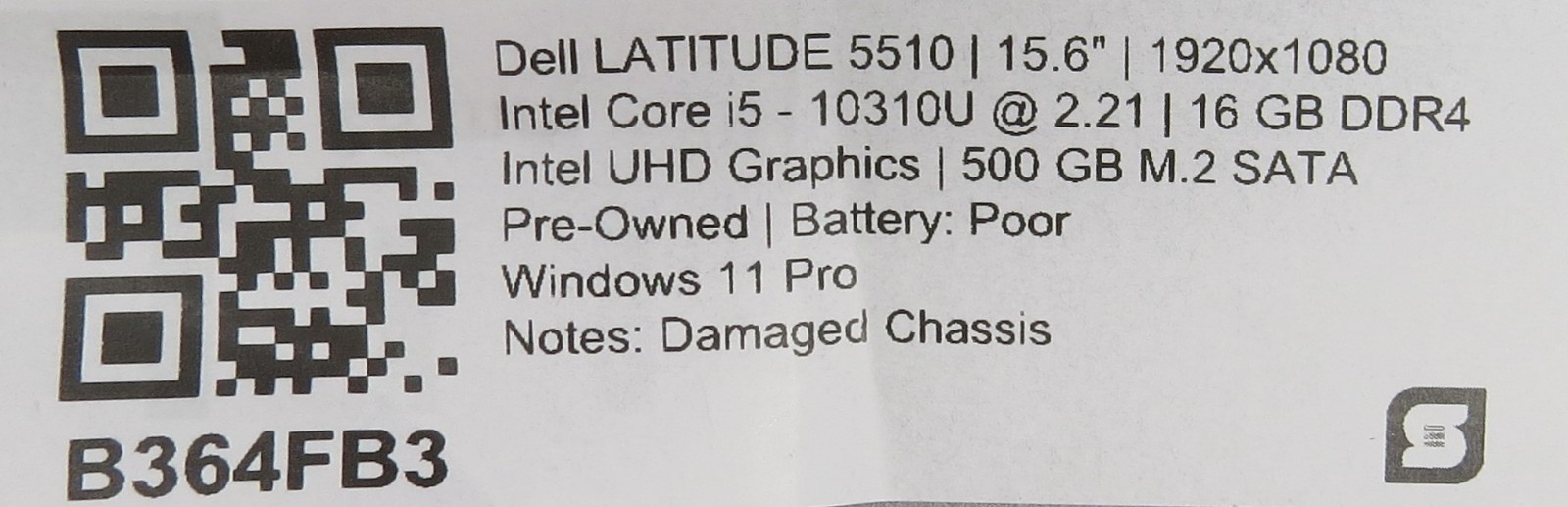 Dell Latitude 5510 i5-10310U @ 2.20GHz 16GB DDR4 500GB M.2 Win11 Pro