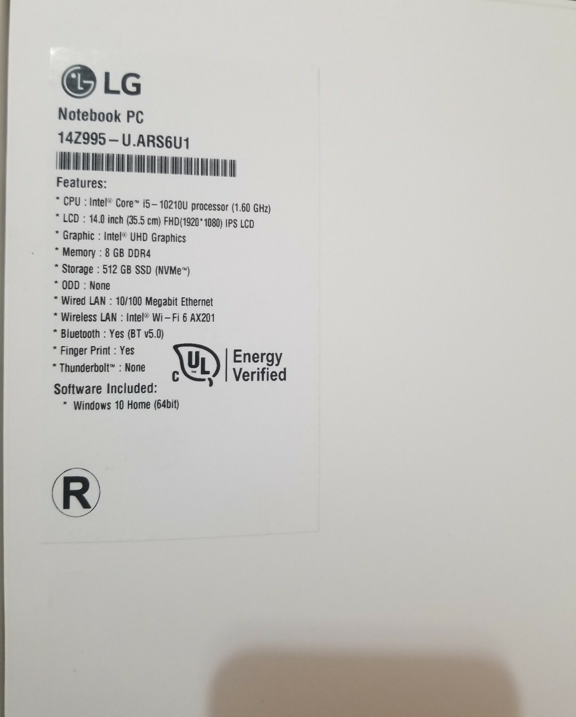 LG Gram Laptop 14 Ultra Slim,14Z995-U.ARS6U1, Intel i5 10thGen,512GB SSD, 8GB DD
