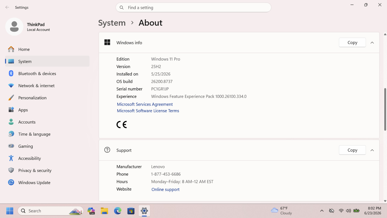 Lenovo ThinkPad T490s (256GB SSD, Intel i5-8365U @1.6GHz ,8GB) [Win 11 Pro 25H2]
