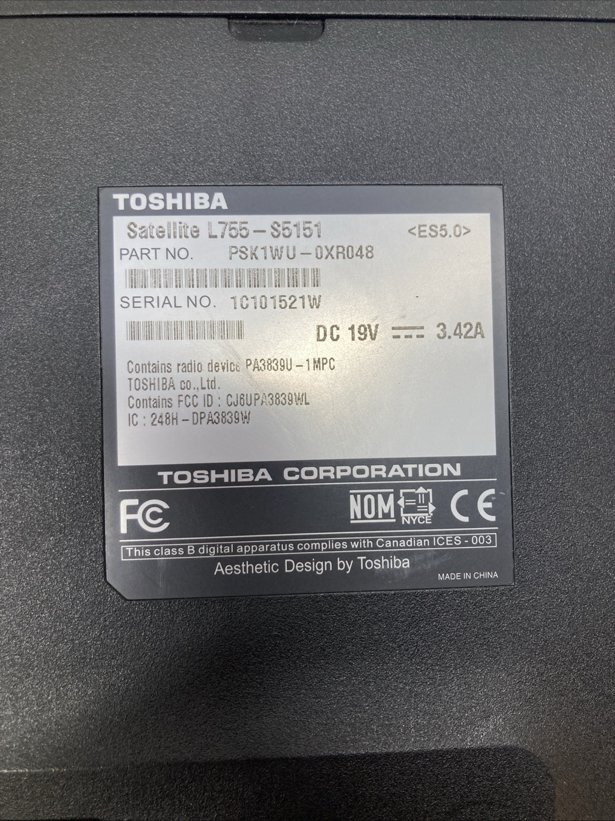 Toshiba Satellite L755-S5151 i3-2350M 2.30GHz 4GB no HDD Boot to BIOS