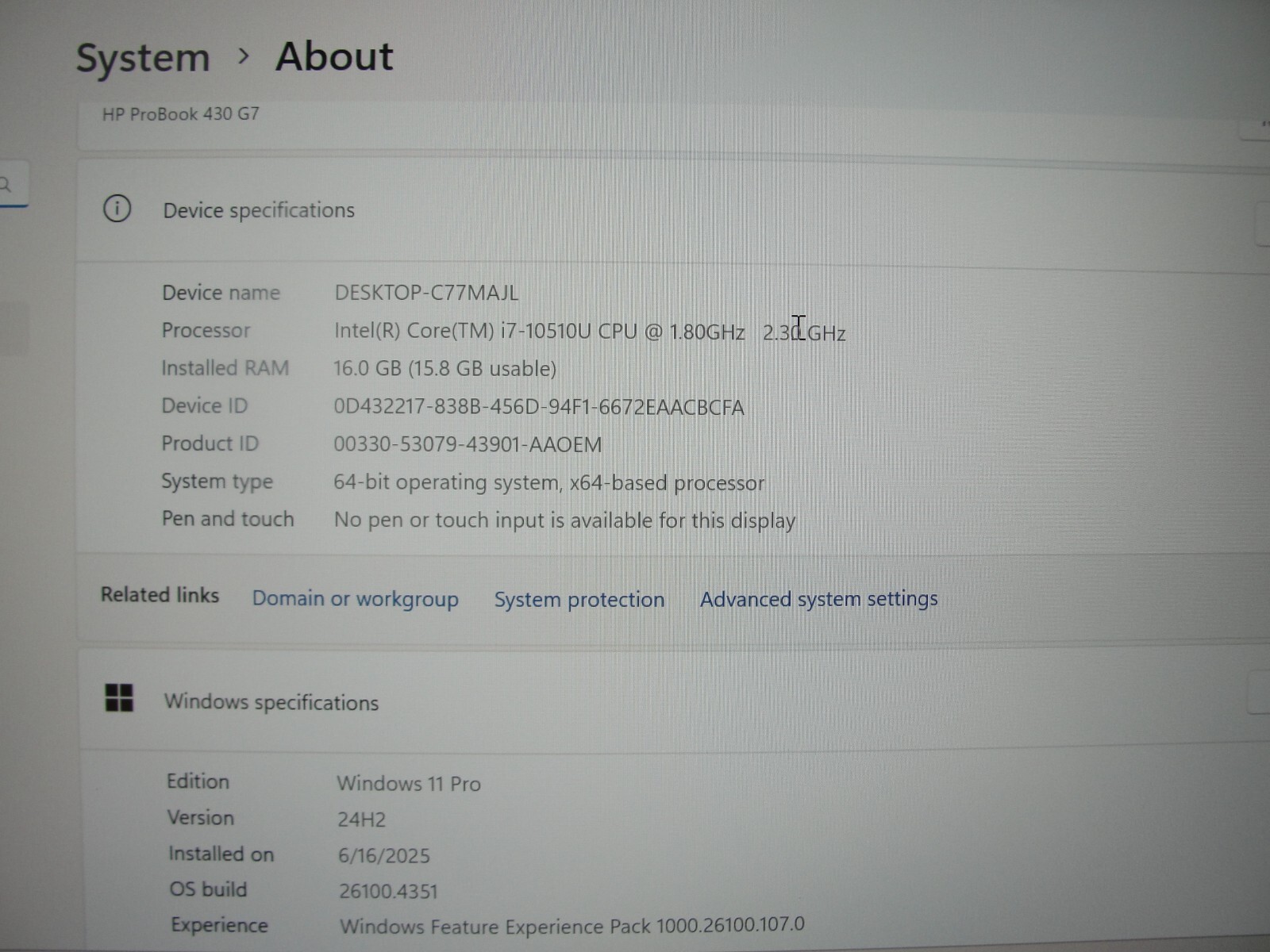 HP ProBook 430 G7 13.3” FHD Intel Core i7-10510U 1.8GHz 16GB 1TB HDD +Charger