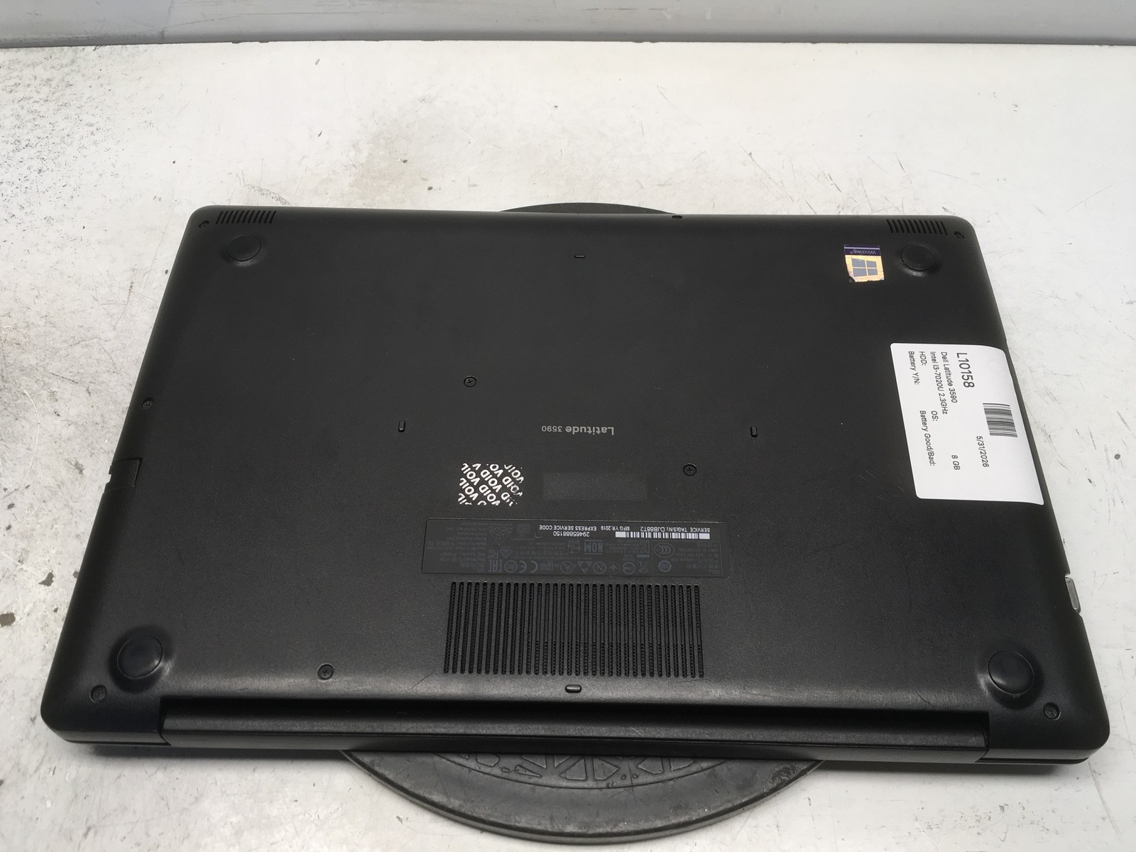 Dell Latitude 3590 Intel i3-7020U 2.3GHz 8 GB NO HDD No Batt