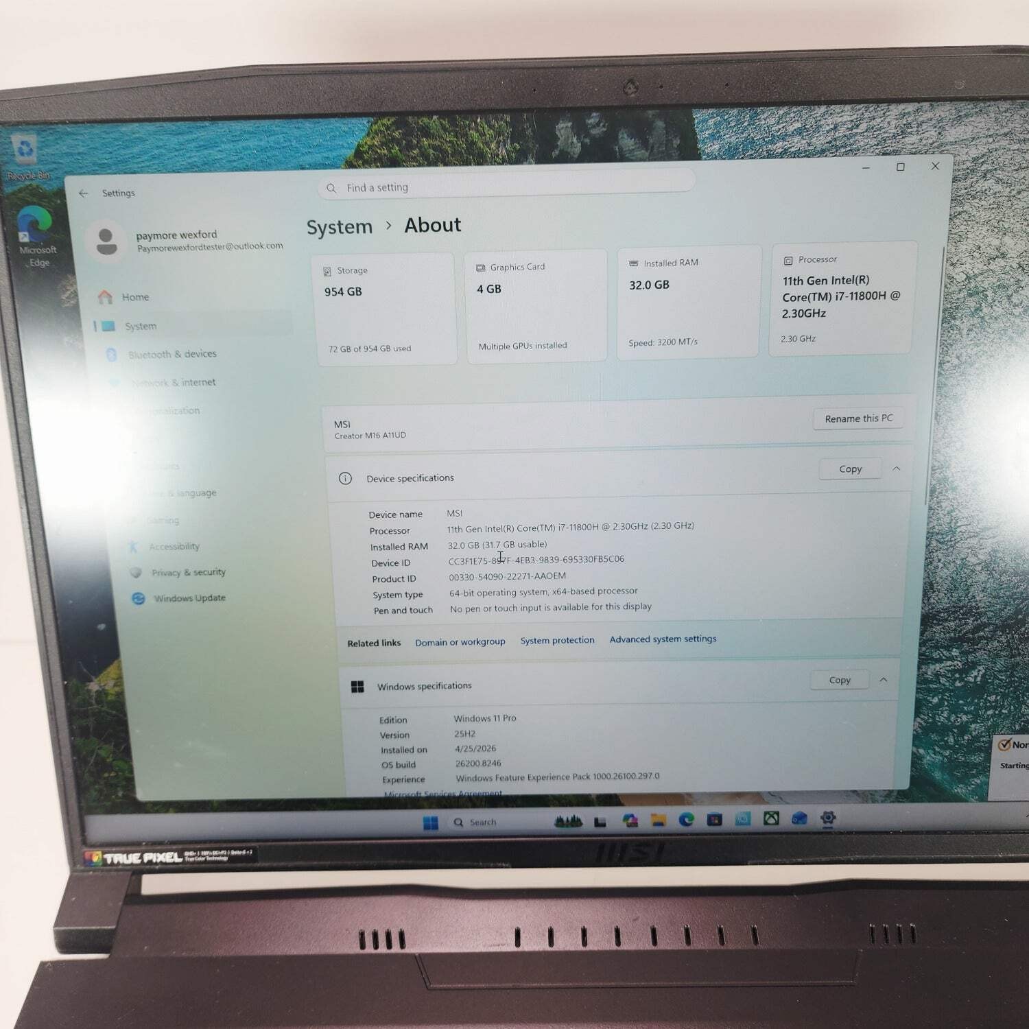 MSI Creator M16 16″ i7-1180H 2.3GHz 32GB RAM 1TB SSD GeForce RTX 3050