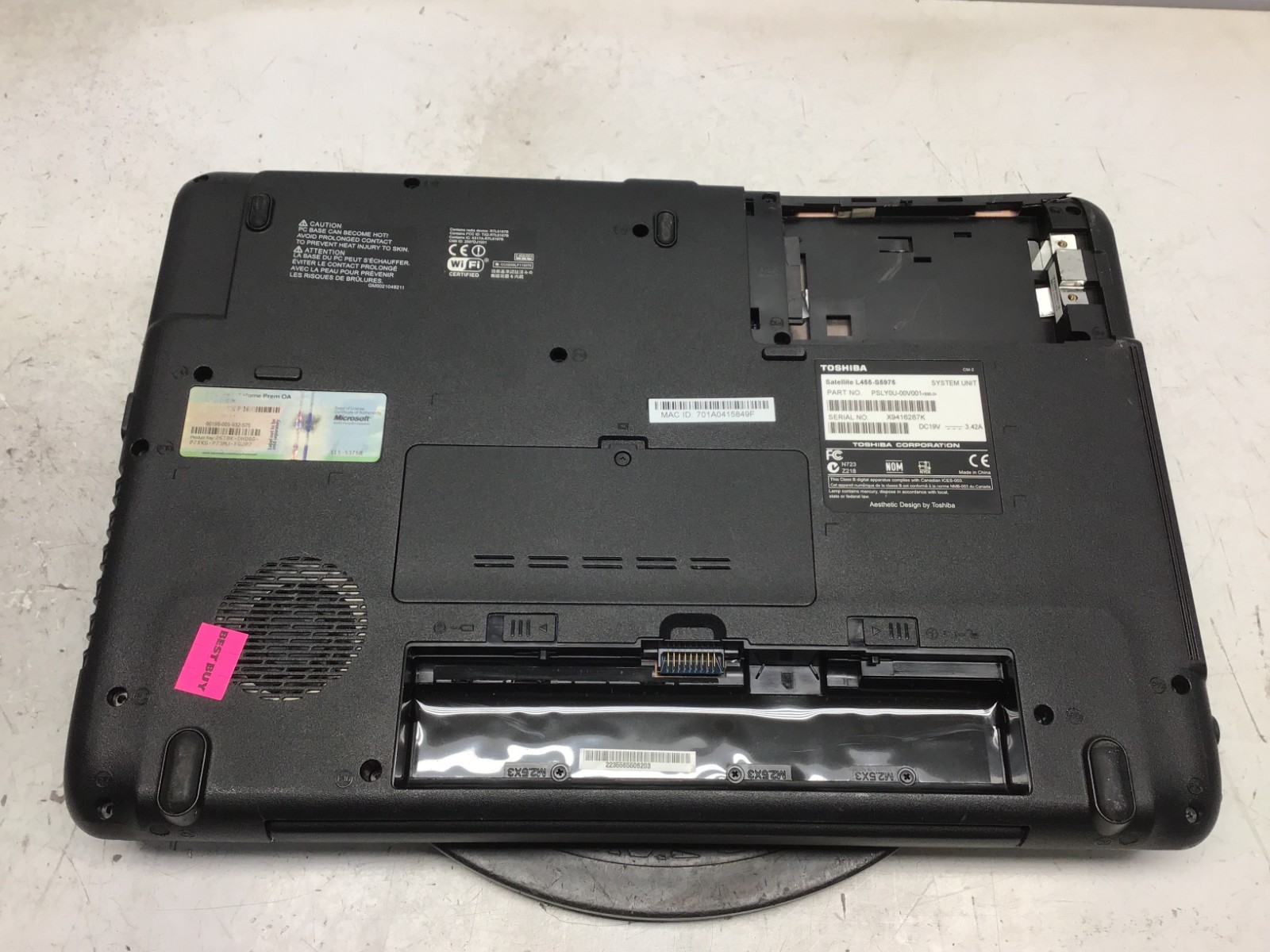 Toshiba Satellite L455-S5975 Intel Celeron 900 2.2GHz 2 GB NO HDD