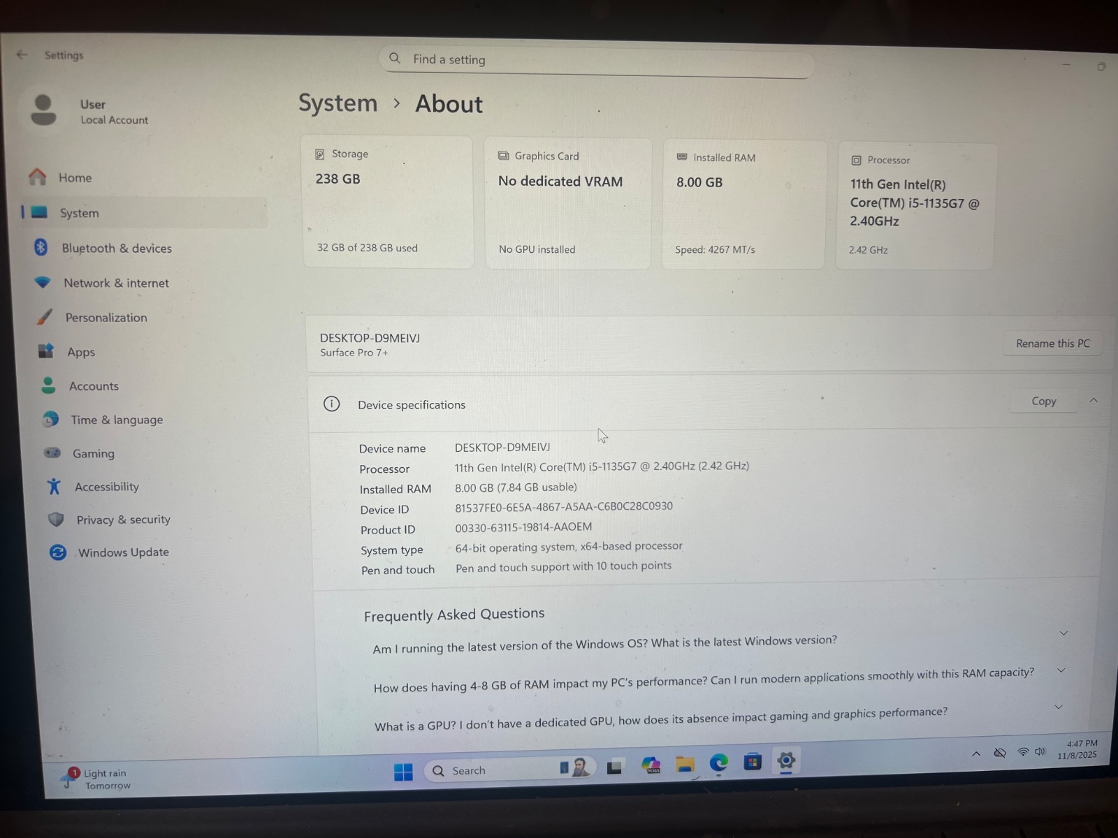Microsoft Surface Pro 7+ 12.3″ (256GB SSD, Intel Core i5 11th Gen., 4.20 GHz,…