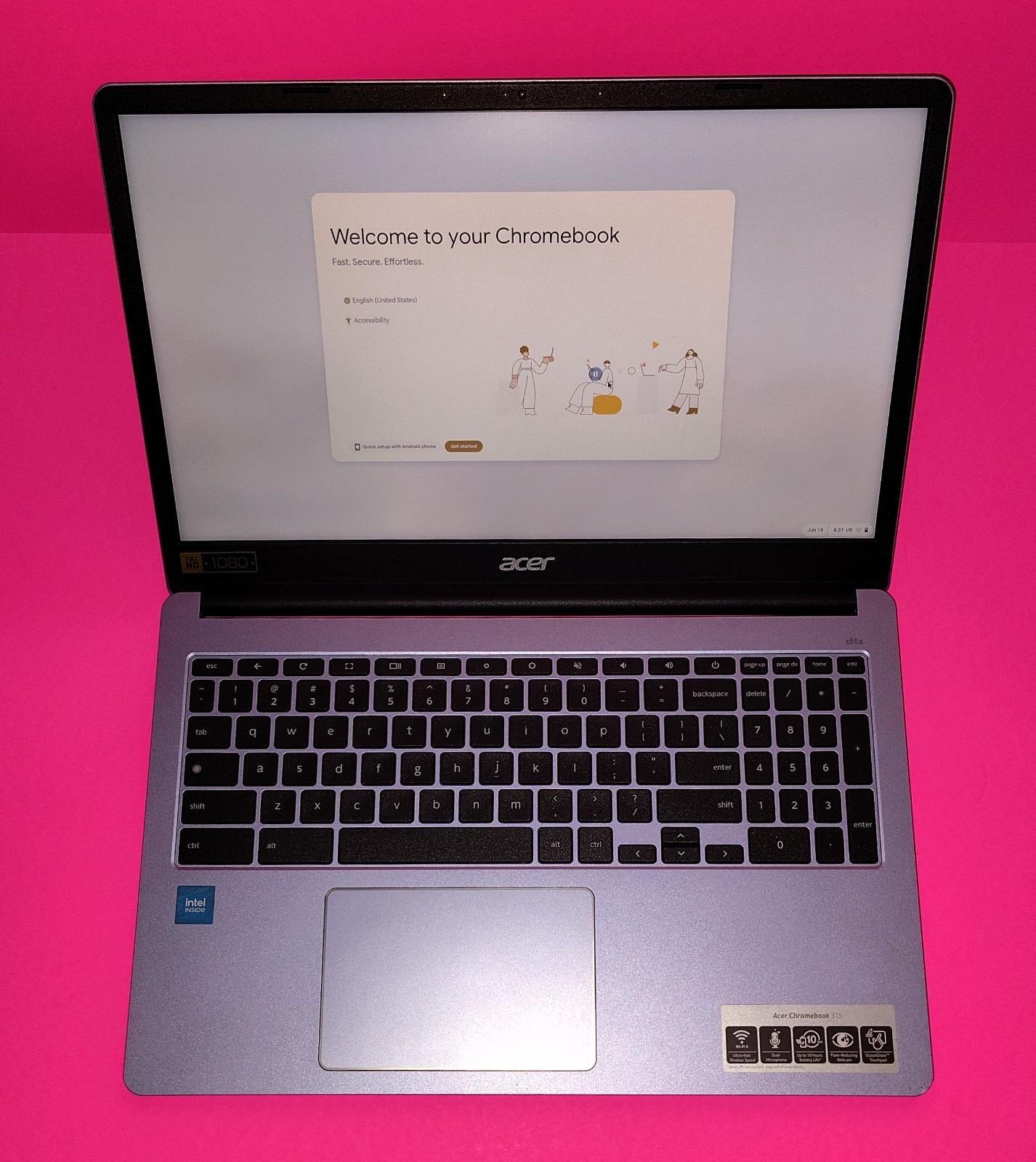 Acer 15.6″ FHD Chromebook 315 Intel N4500 64GB eMMC 4GB Laptop w/ Sleeve Purple