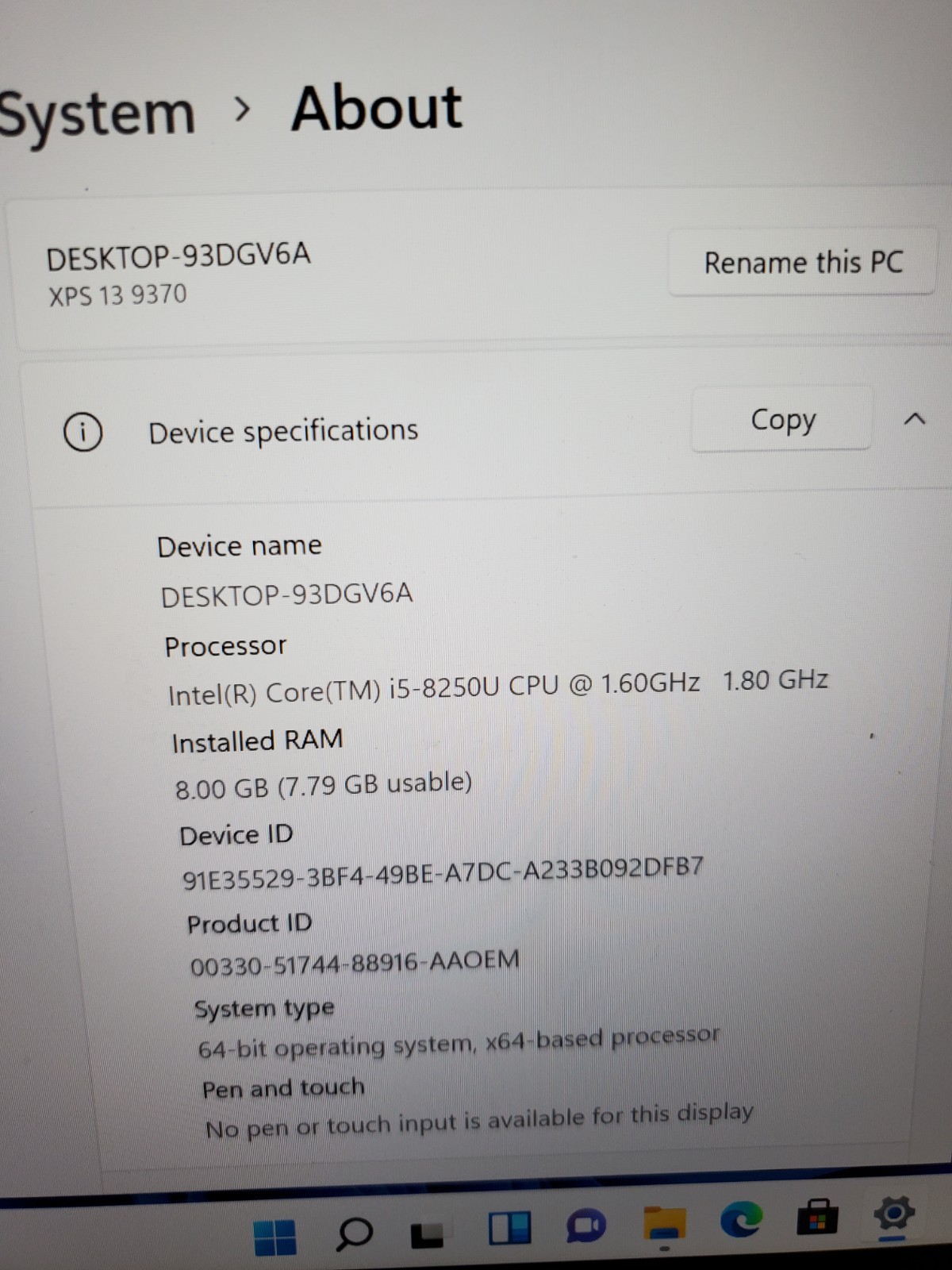 Dell XPS 13 9370 Laptop Intel Core i5-8250U 1.60GHz 8GB RAM 256GB SSD Win11 #69