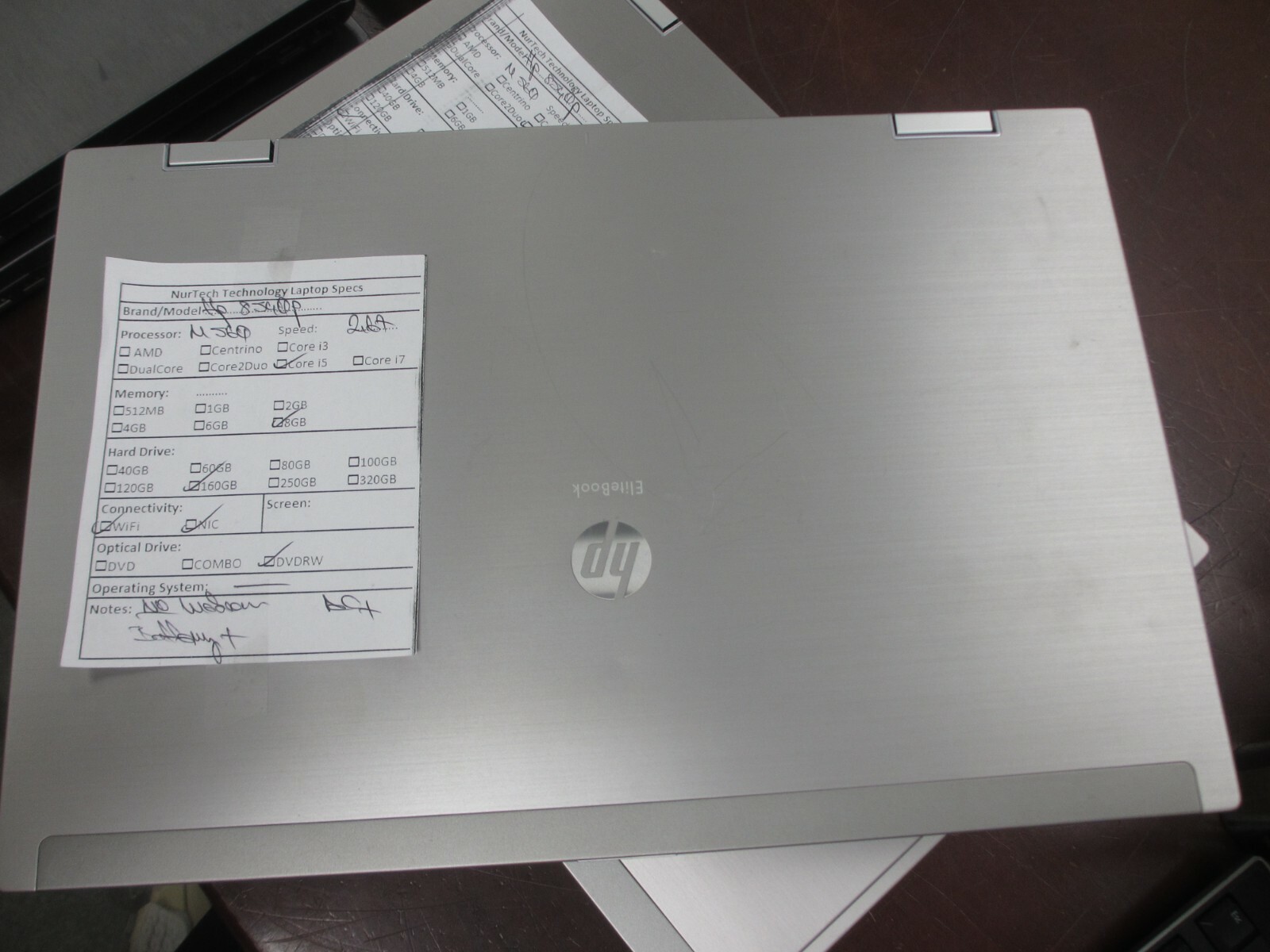 HP ELITEBOOK 8540P i5 M560 2.67GHz 8GB 160GB DVD-RW Laptop w/ AC [NO WEBCAM/OS]