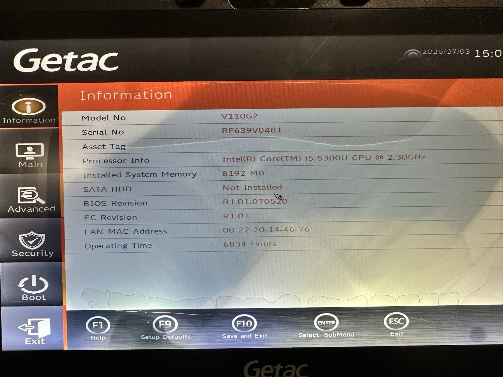 Getac V110G2 Rugged Laptop i5-5300U 8GB NO HDD / NO CHARGER MISSING PARTS AS IS