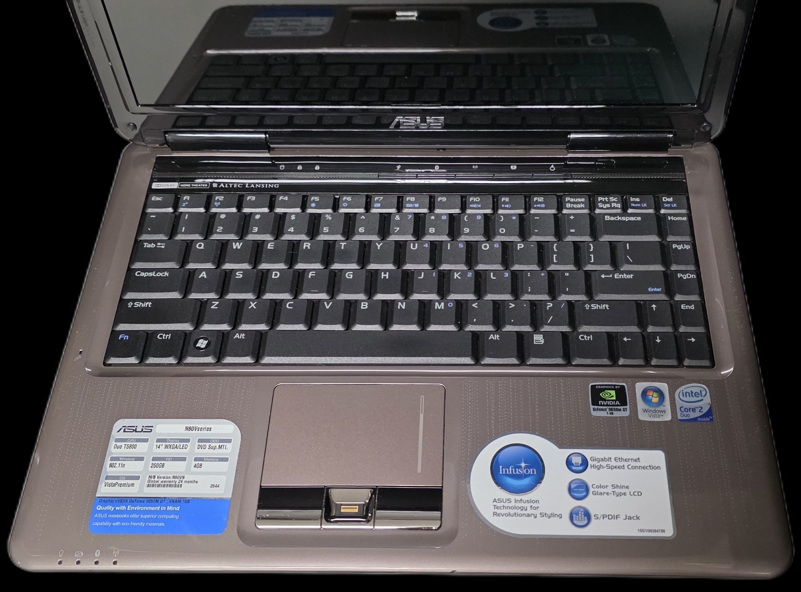 Asus N80V Laptop Windows Vista