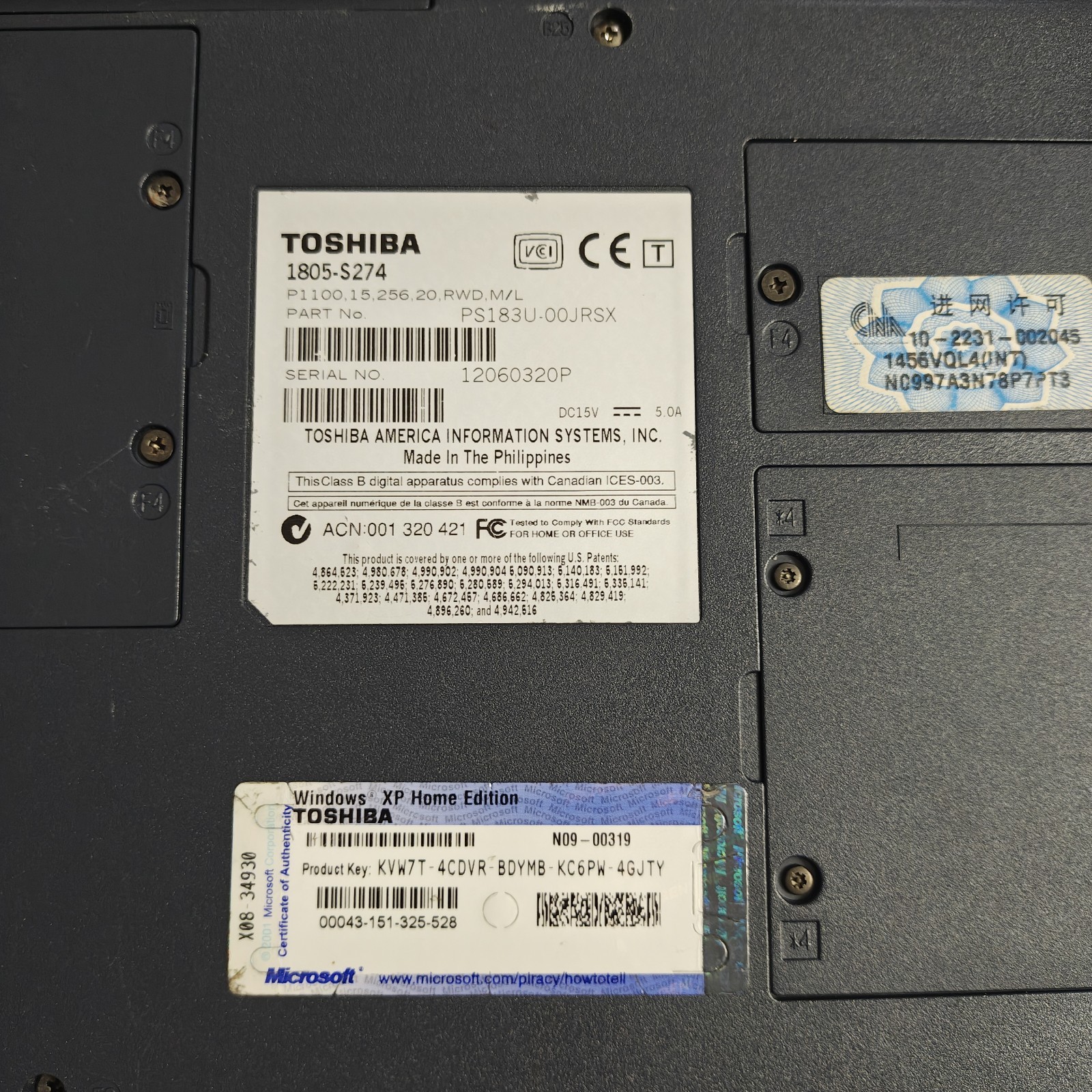 Toshiba Satellite 1805-S274 15″ Windows XP Laptop – 20GB HDD/256MB RAM #3902