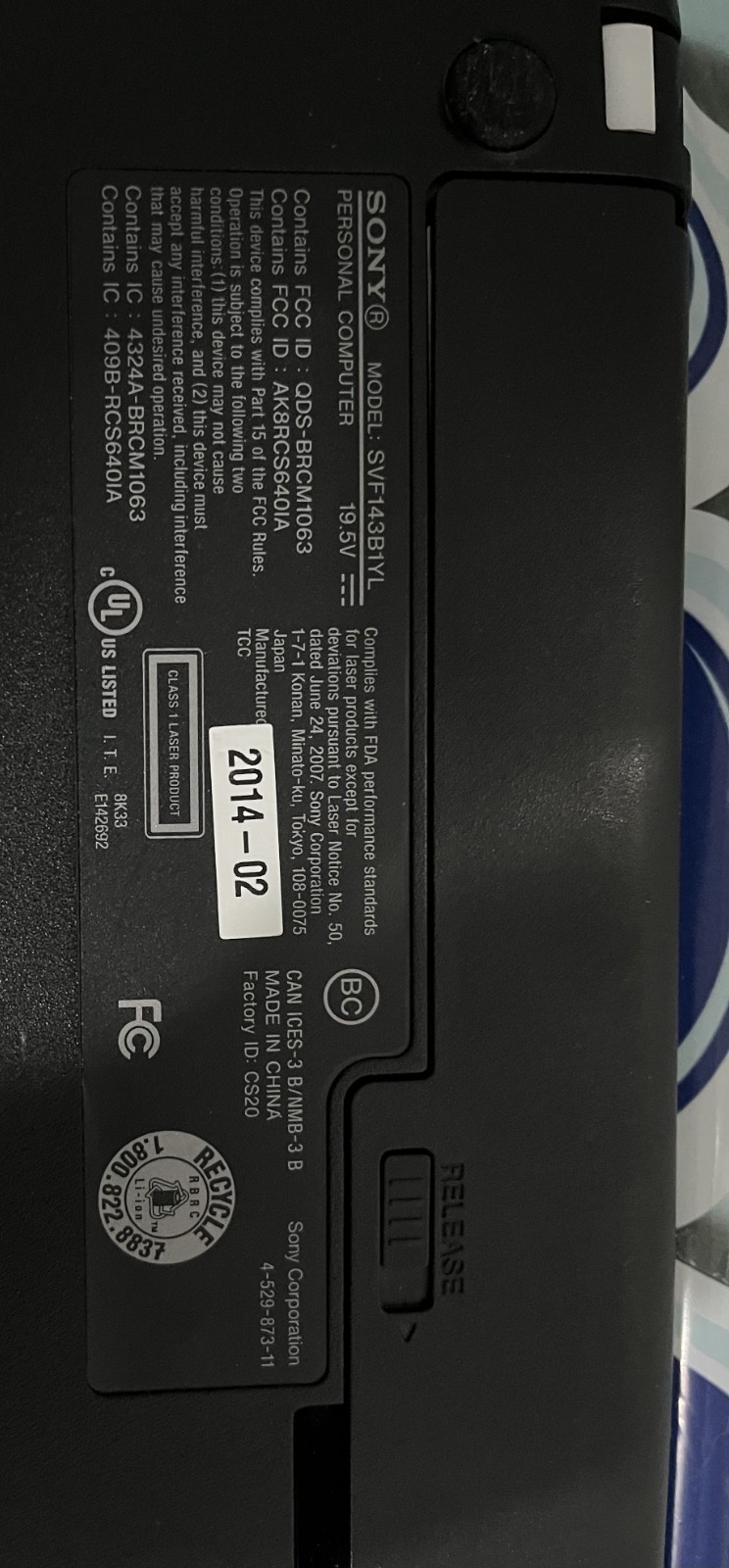 Sony VAIO SVF143B1YL 14″ Laptop Intel Core i7-4500U 12GB RAM Windows 10 Works