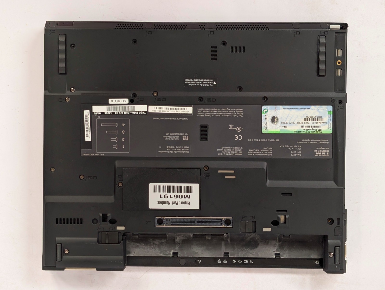 IBM ThinkPad T42 laptop; for parts or repair; 4 beeps 4 times; not powering on