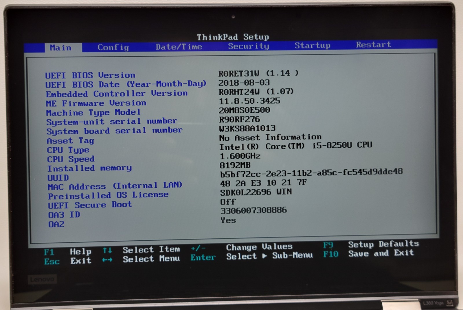 THINKPAD L380 YOGA i5-8265U 16GB RAM NO ADAPTER (UID TE73856EA1)
