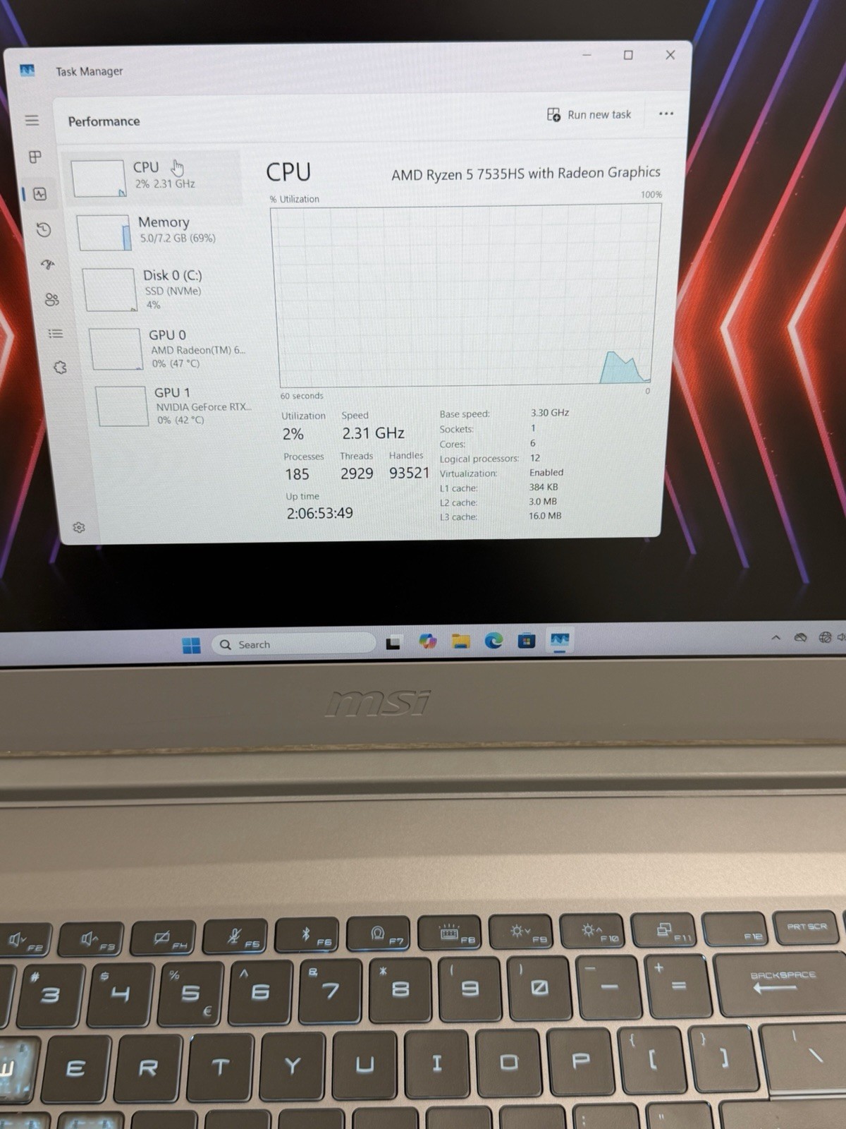 MSI Thin A15 15.6″ AMD Ryzen 5 7535HS GeForce RTX 3050 8GB RAM 512GB NVMe Win-11