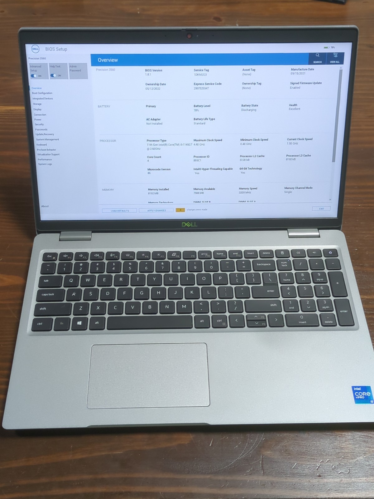 Dell Precision 3560 Laptop i5-1145G7 8GB 3200mhz – No SSD Excellent Battery cond