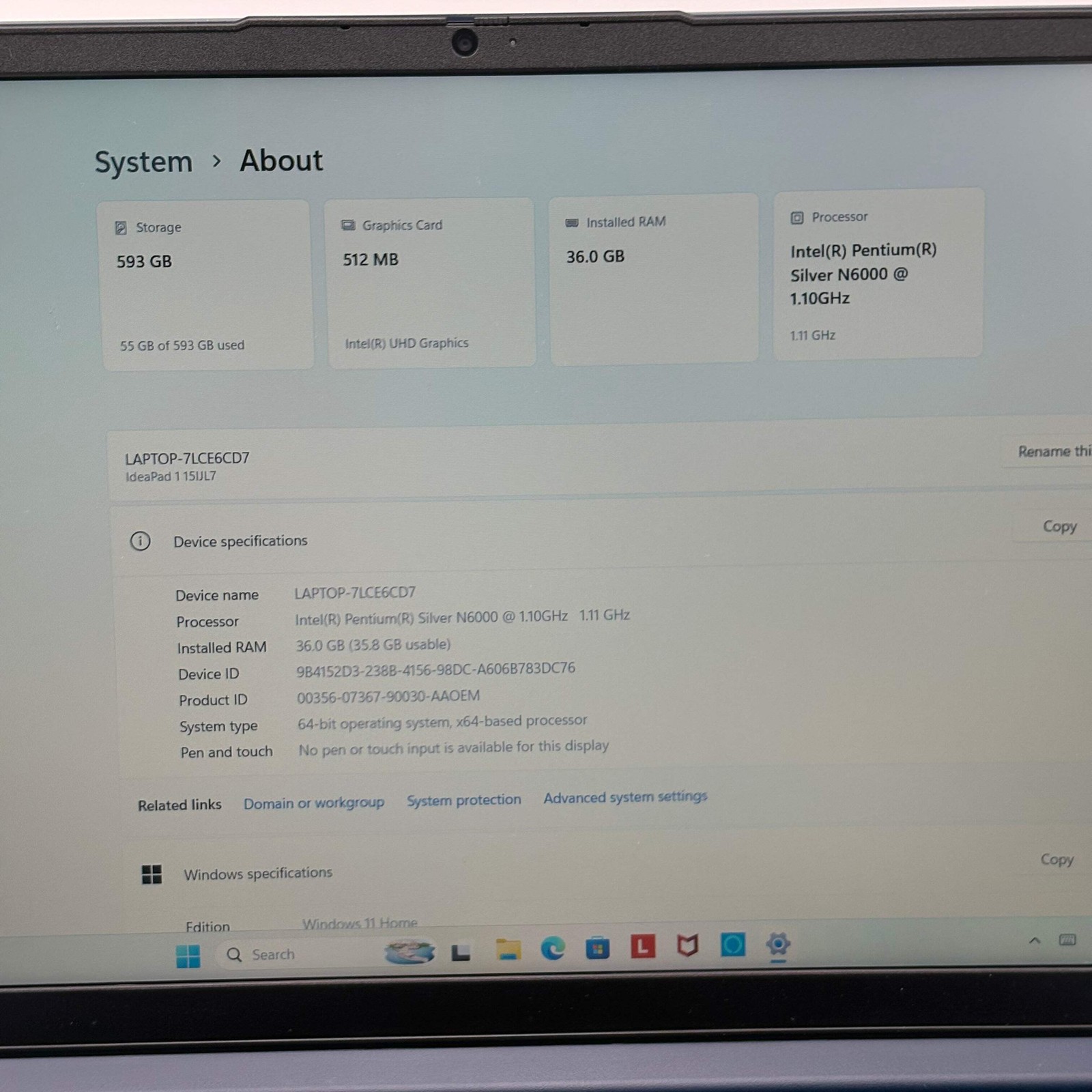 Lenovo IdeaPad 1 15IJL7 Intel Pentium Silver N6000 512GB 36GB Blue