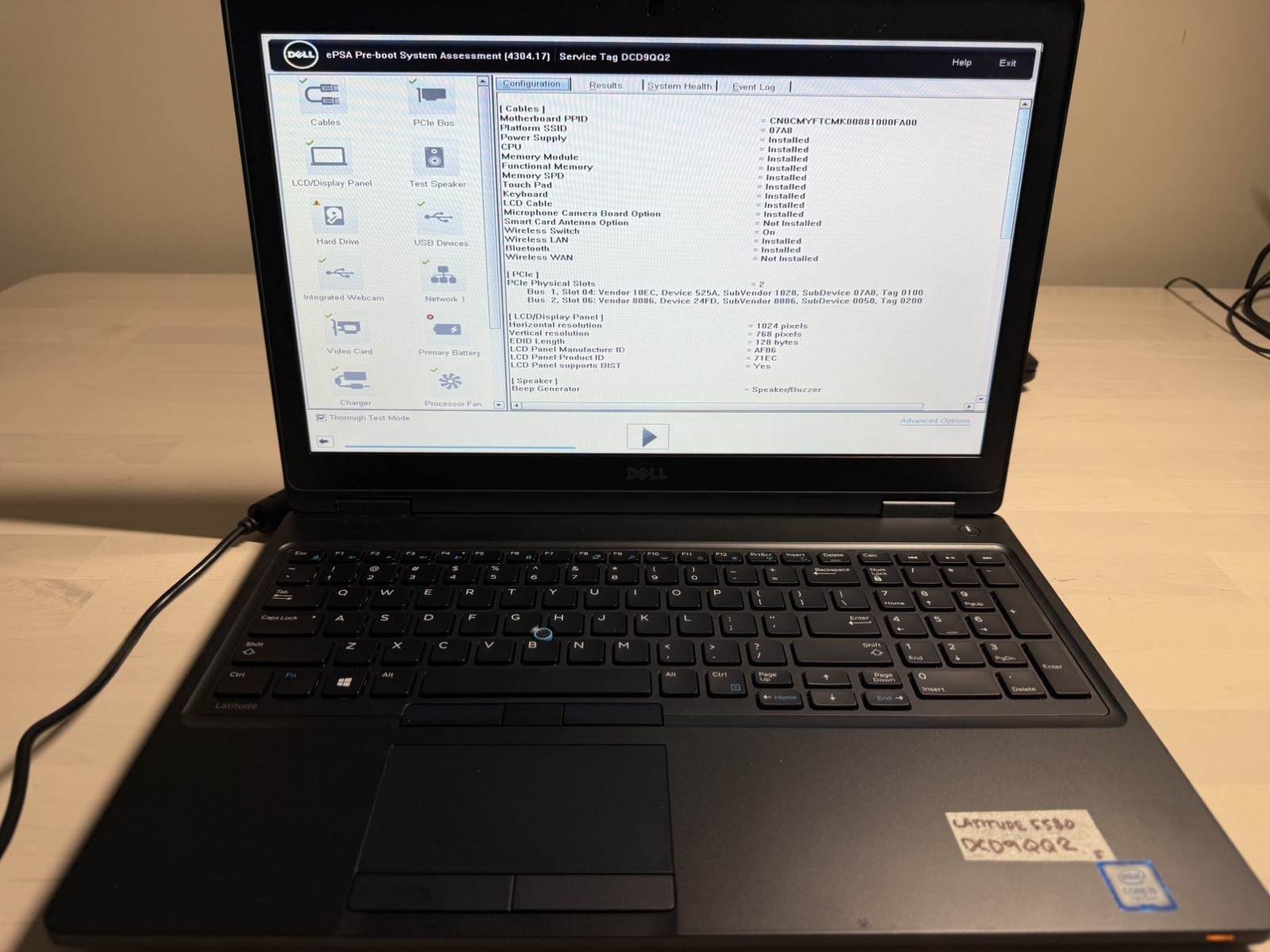 Dell Latitude 5580 Laptop Intel Core i5 7th Gen No HD/OS/AC Adapter- Bad Battery