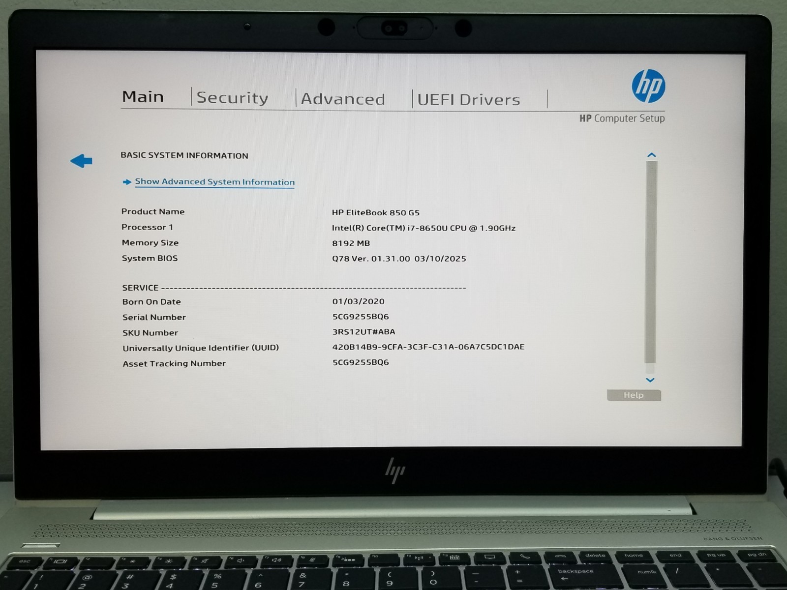 HP EliteBook 850 G5 15.6″ FHD i7-8650U 1.9GHz 8GB RAM 256GB NVMe Win 11 Pro WiFi
