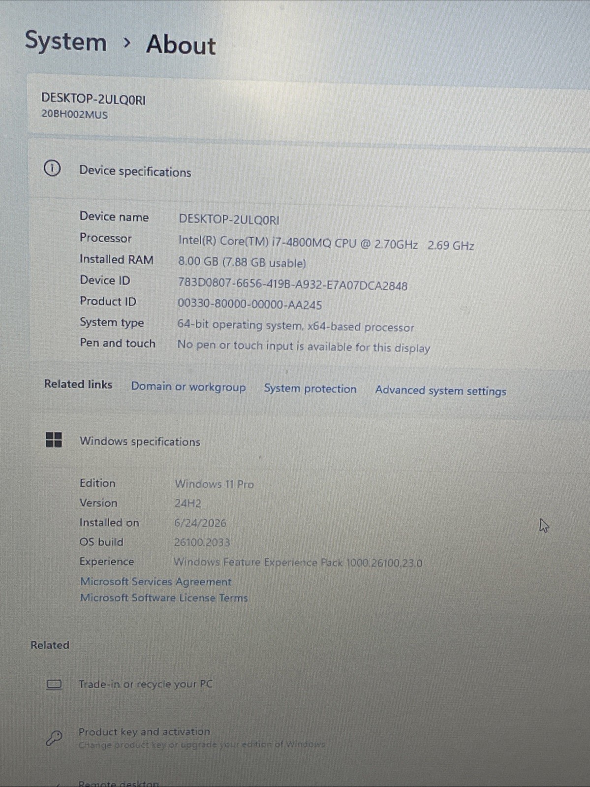 Lenovo ThinkPad W540 15.6” i7-4800MQ 8GB 256GB SSD K1100M Win11 Pro OEM AC