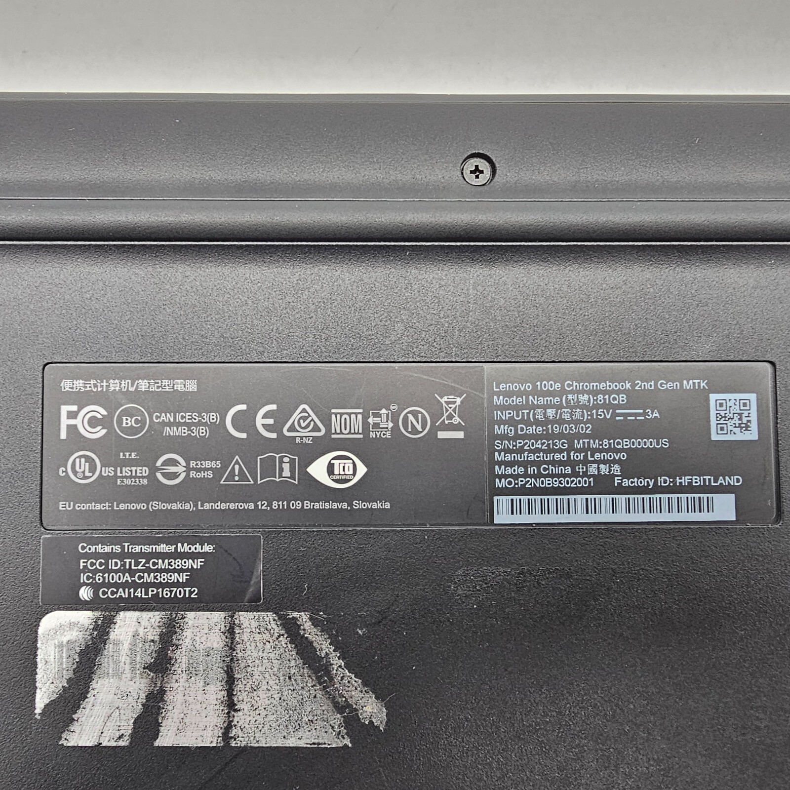 Lenovo 100e Chromebook 2nd Gen MTK 81QB MediaTek MT8173 1.7Ghz 4GB RAM 32GB eMMc
