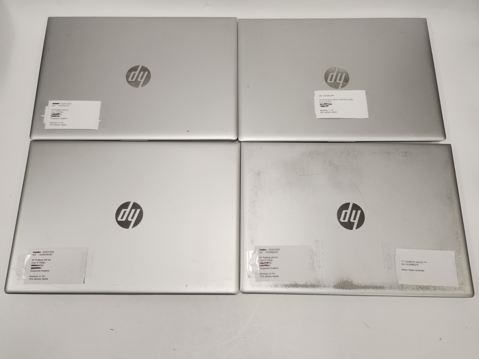 Lot of 4 HP ProBook 640 G4 14″ Laptop i5-7th Gen i5-8th Gen 2.6GHz NO RAM/SSD