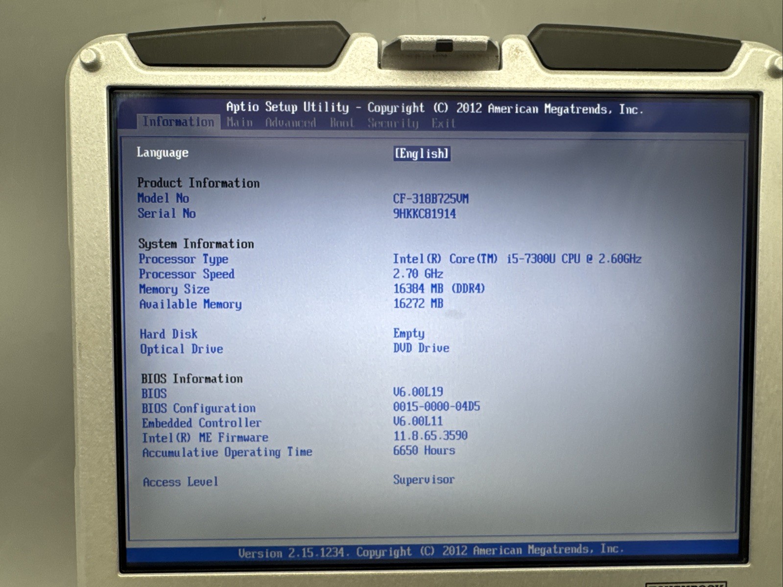 Panasonic Toughbook CF-31 Touchscreen i5-7300U 16GB DDR4 DVDRW No HD/OS/AC