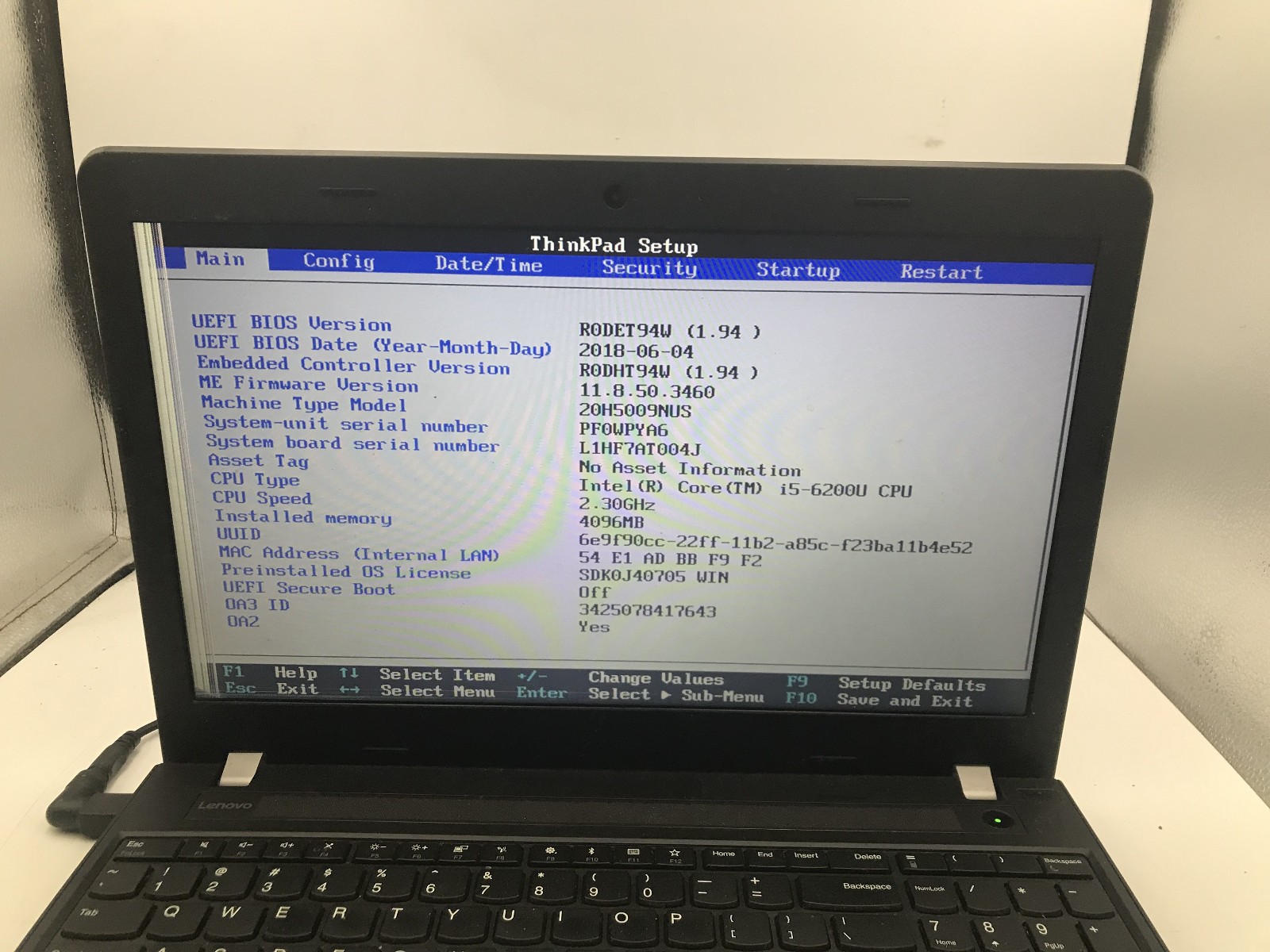 LENOVO THINKPAD E570 – BOOTS TO BIOS – INTEL I5 6200U – NO RAM – READ DESC – BB