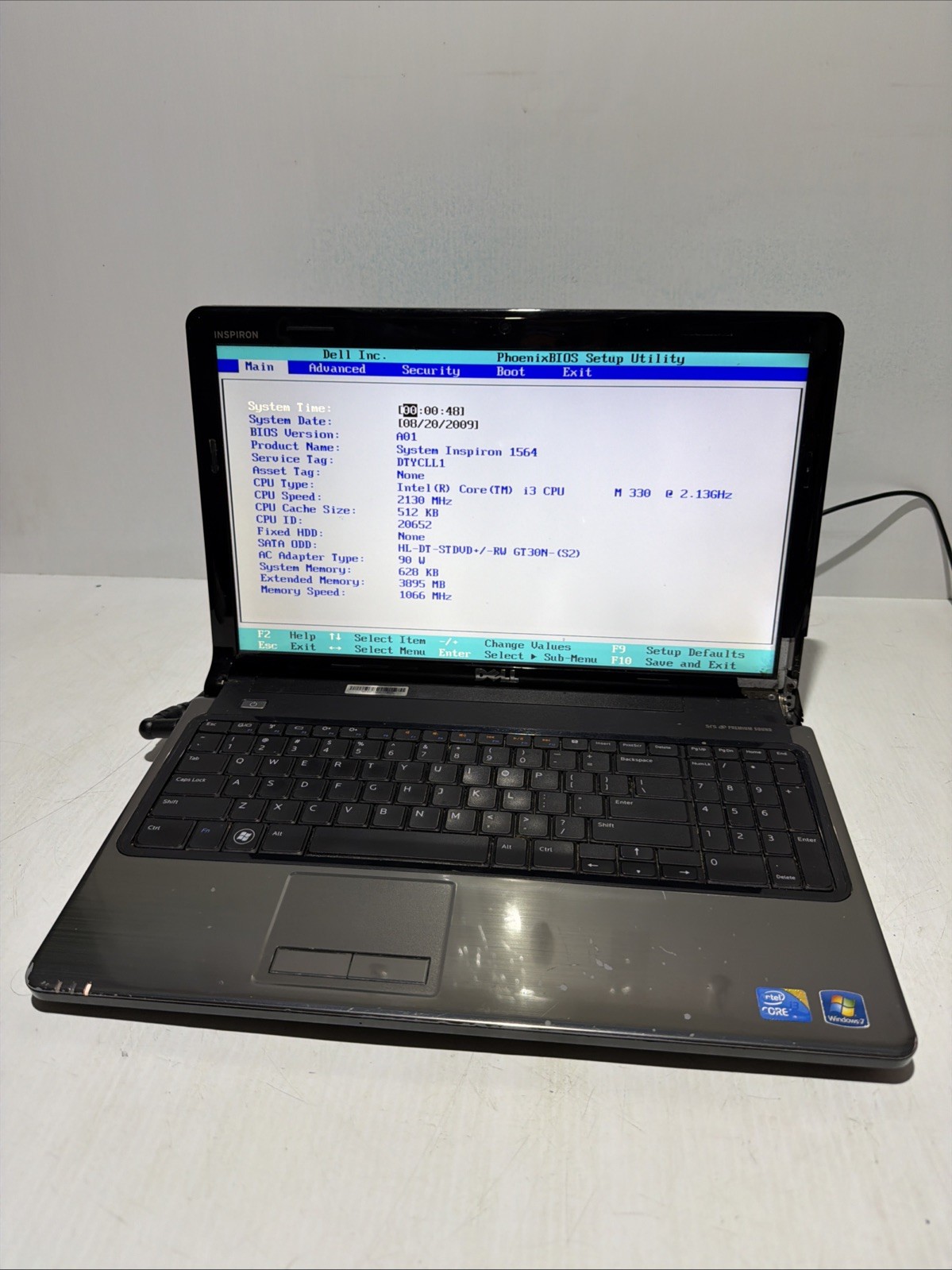 Dell Inspiron 1564 15″ Laptop i3-M330 4gb Ram No Drives Boots Bios Read Desc.