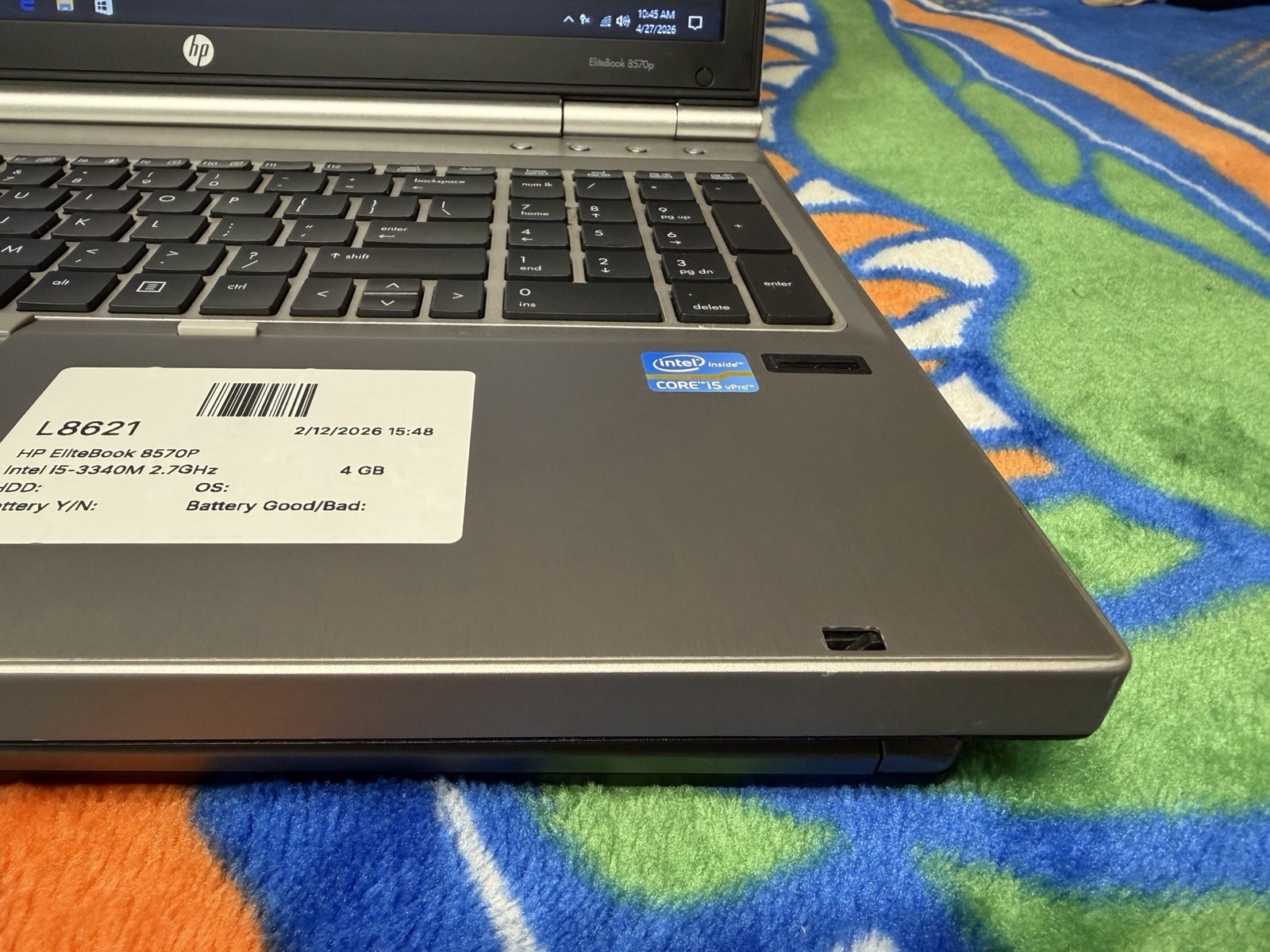 HP EliteBook 8560p 15.6″ Laptop Intel i5 @2.70 4GB RAM 320 GB DVDRW WiFi #241