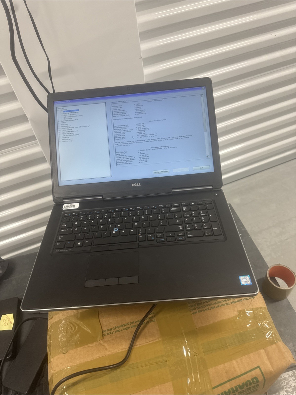 Dell Precision 7710 17″ i5-6300HQ 2.3GHz 8GB DDR4 BATTery No HDD COA OS No Cover
