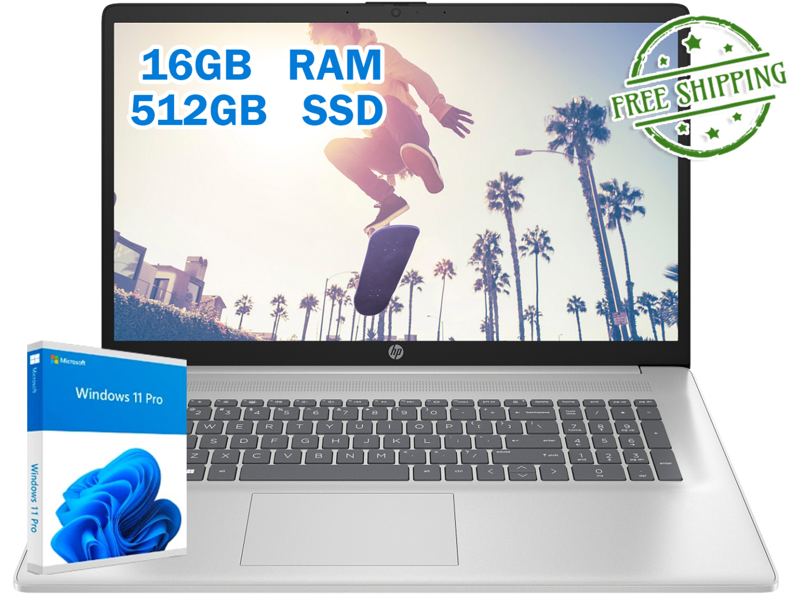 HP 17-cn4047nr 17″ FHD Laptop, Core 7 150U, 16GB RAM 512GB SSD, W11P, Silver