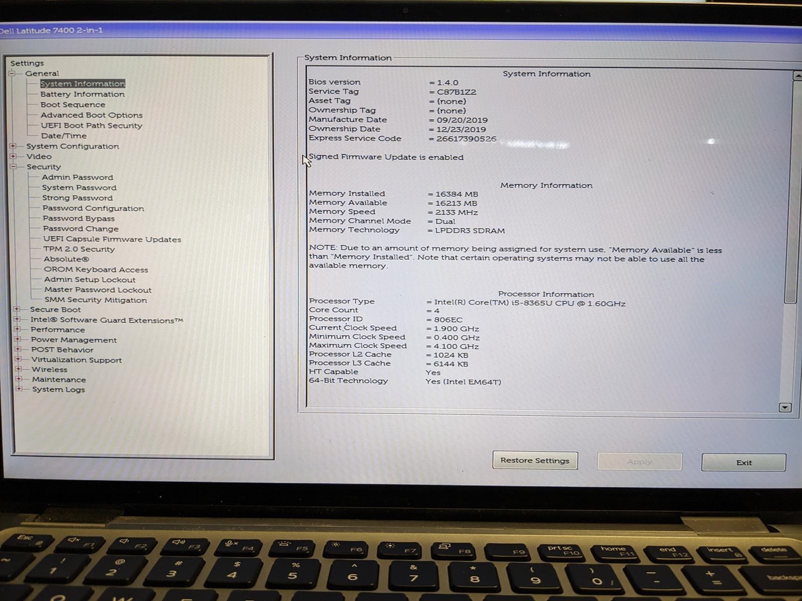 DELL LATITUDE 7400 2-IN-1 i5-8365U @ 1.60GHz, 16GB RAM, NO HDD/OS