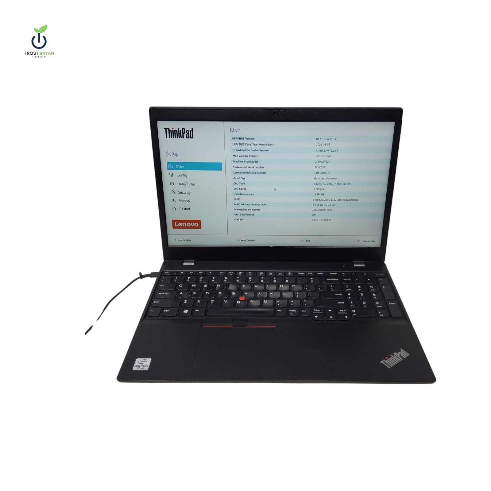 LENOVO THINKPAD L15 GEN 1 i7-10610U@1.80GHz 16GB 512GB No OS Grade D [DEFECTIVE]