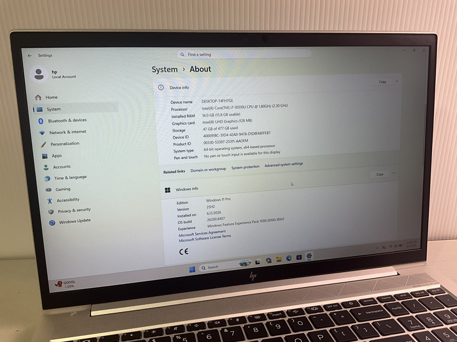 HP EliteBook 850 G7 CORE i7-10510U @1.8GHZ 16GB Ram 512GB SSD Wind 11 Pro #55