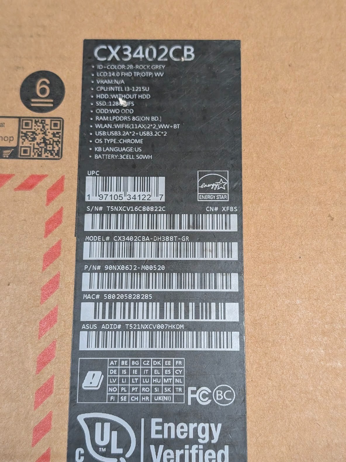 ASUS Chromebook Plus CX34 14 FHD Touch Intel i3-1215U 8GB 128GB UFS Chrome OS