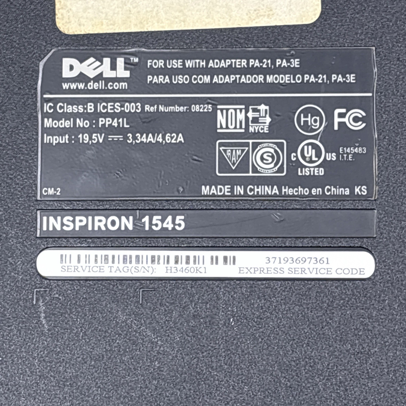 Dell Inspiron 1545 Laptop Windows Vista Works Read Needs Battery Some Keys Bad