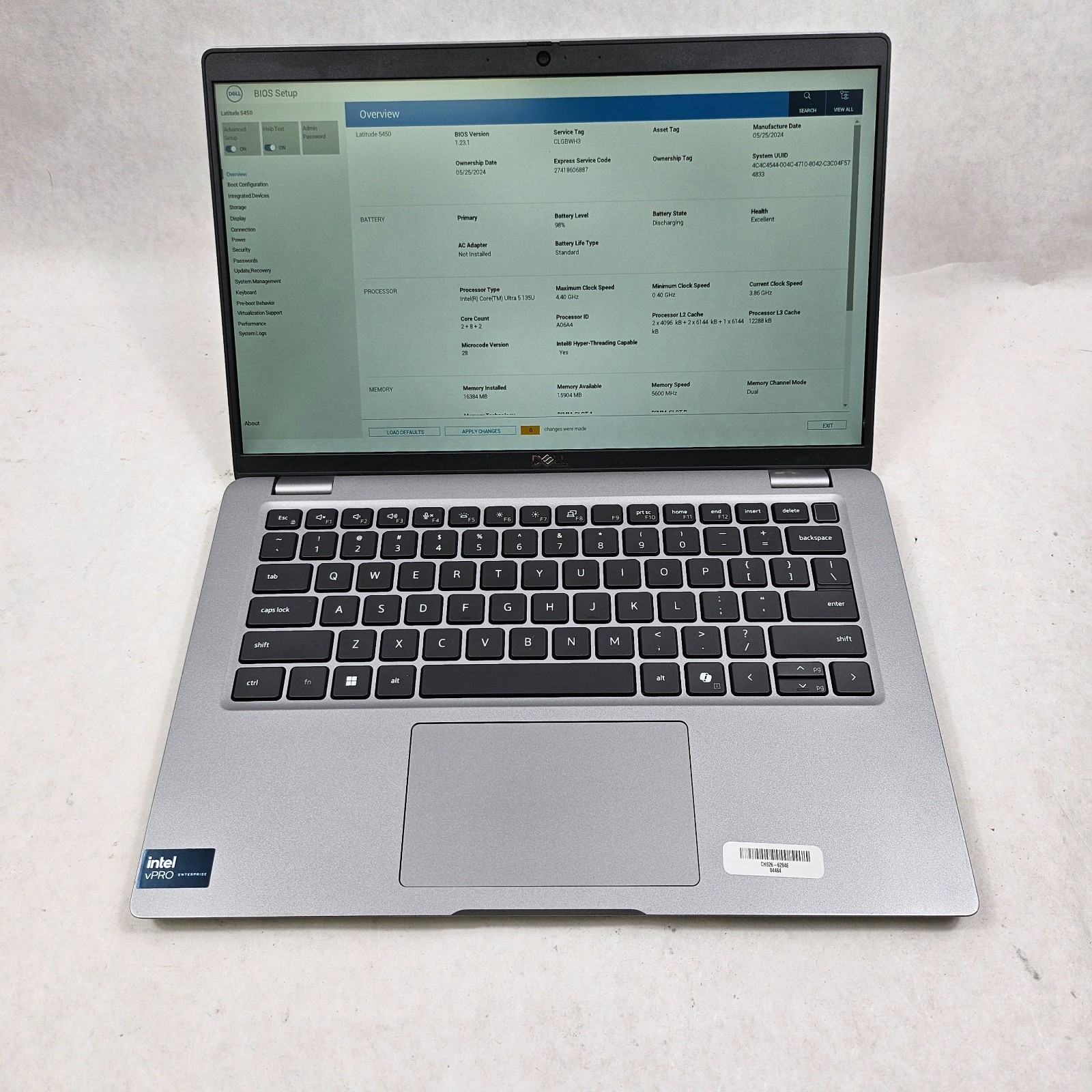 Dell Latitude 5450 14″ Intel Core Ultra 5 135U 16GB RAM No SSD *Camera