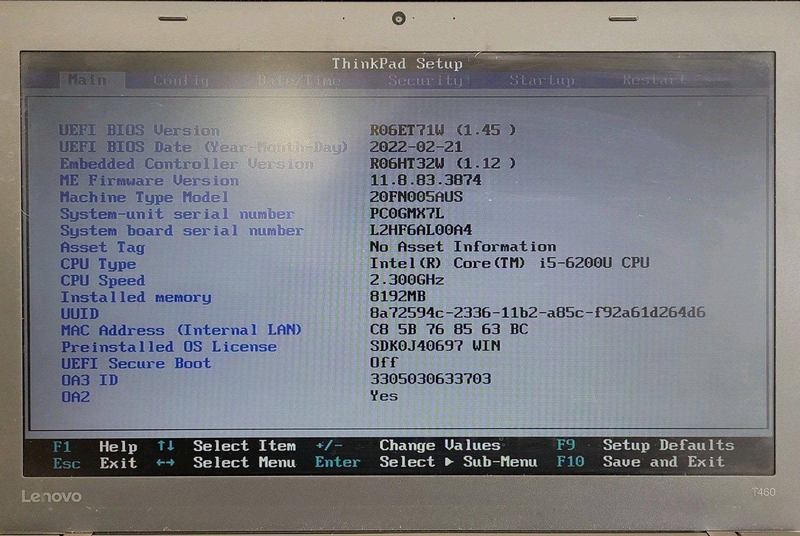 Lenovo ThinkPad T460, Intel Core i5-6200U @ 2.3GHz, 8GB RAM, NO SSD, NO OS *READ
