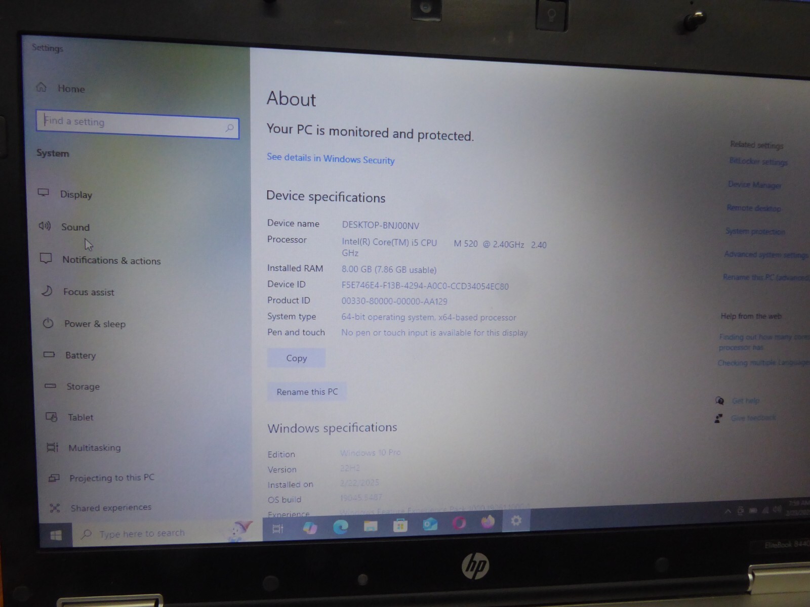 HP ELITEBOOK 8440p 14″ LAPTOP i5-M520 2.4GHz 8GB 240GB SSD WINDOWS 10 PRO