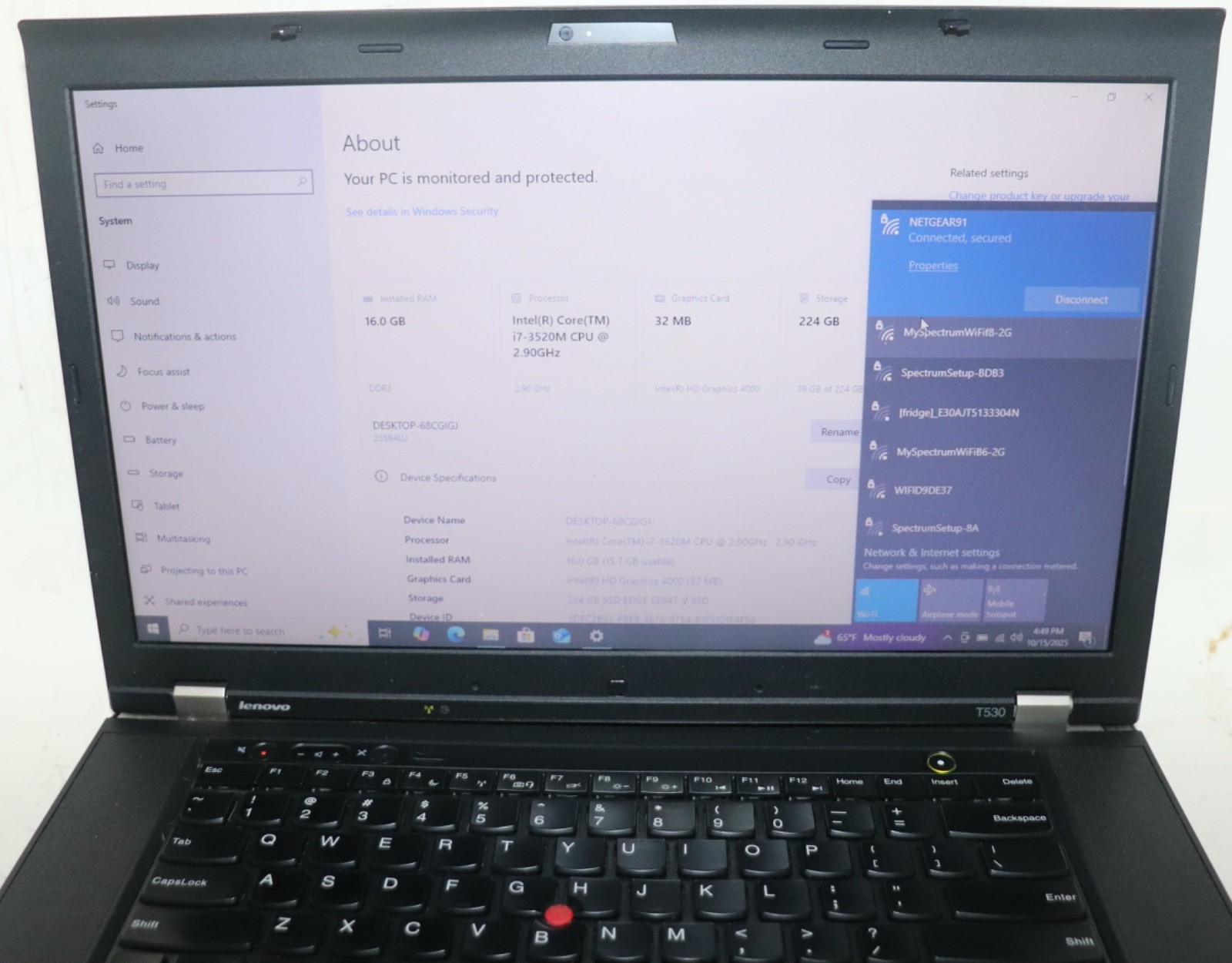 Lenovo ThinkPad T530|Core i7@2.90 GHz|16GB RAM|256GB SSD|WIN 10 PROF|Webcam